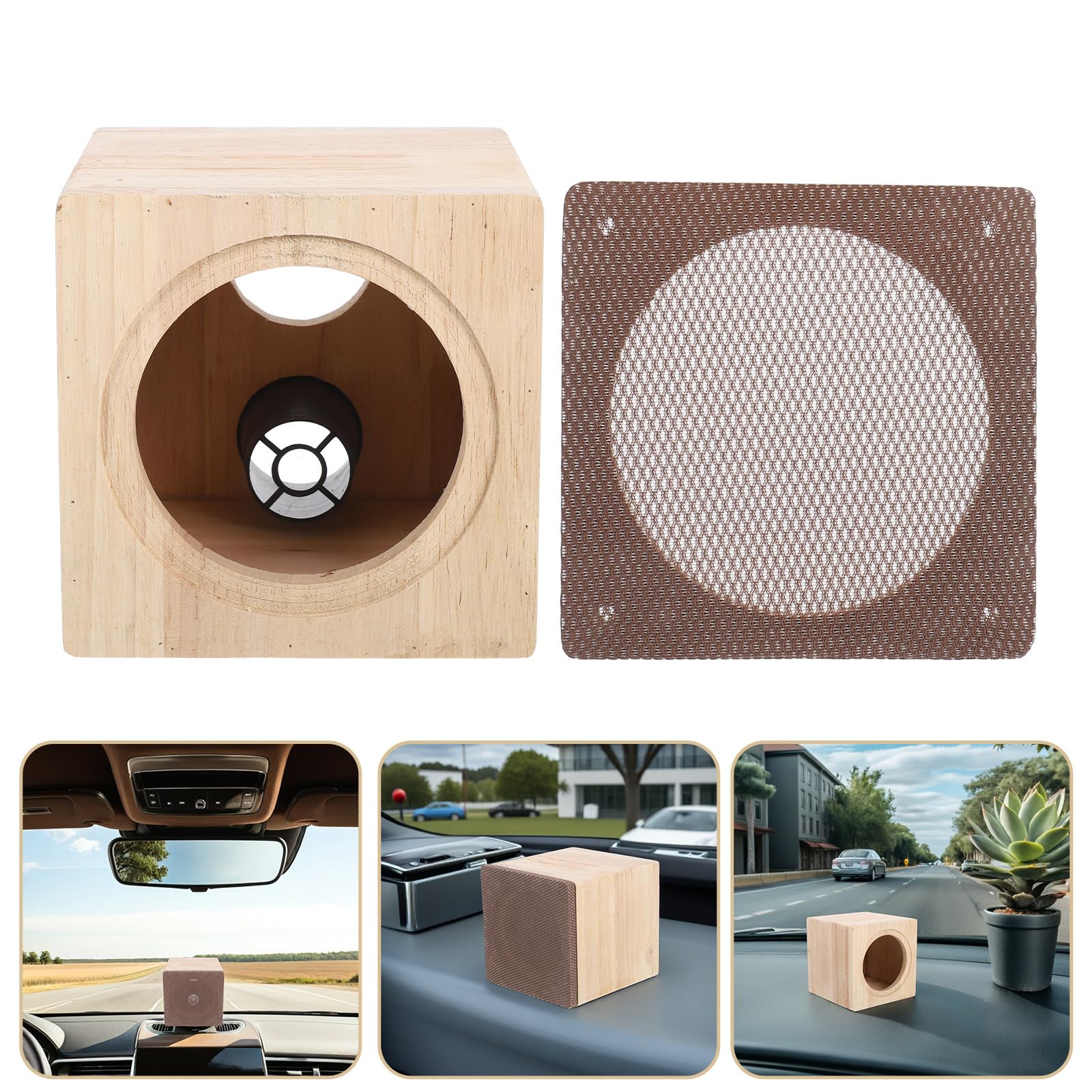 Caja de Altavoz para Automóvil de Madera Beige Diseño Preciso para Altavoces de 4 Pulgadas, Estructura Resistente y Acabado Elegante Adecuado para Viajes Largos