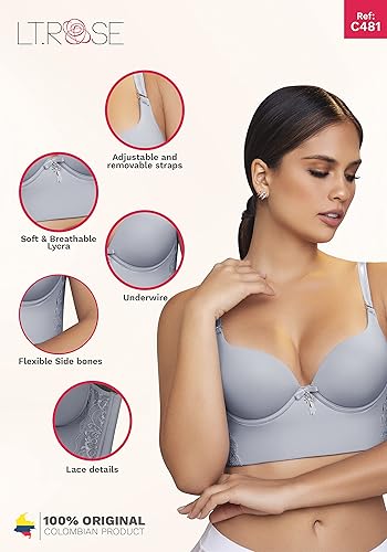 Miniatura 3 de LT. Rose C21486 Underwire Full Cup Wide Back Push Up Colombian Bustier Bra Brasier Colombiano para Mujer