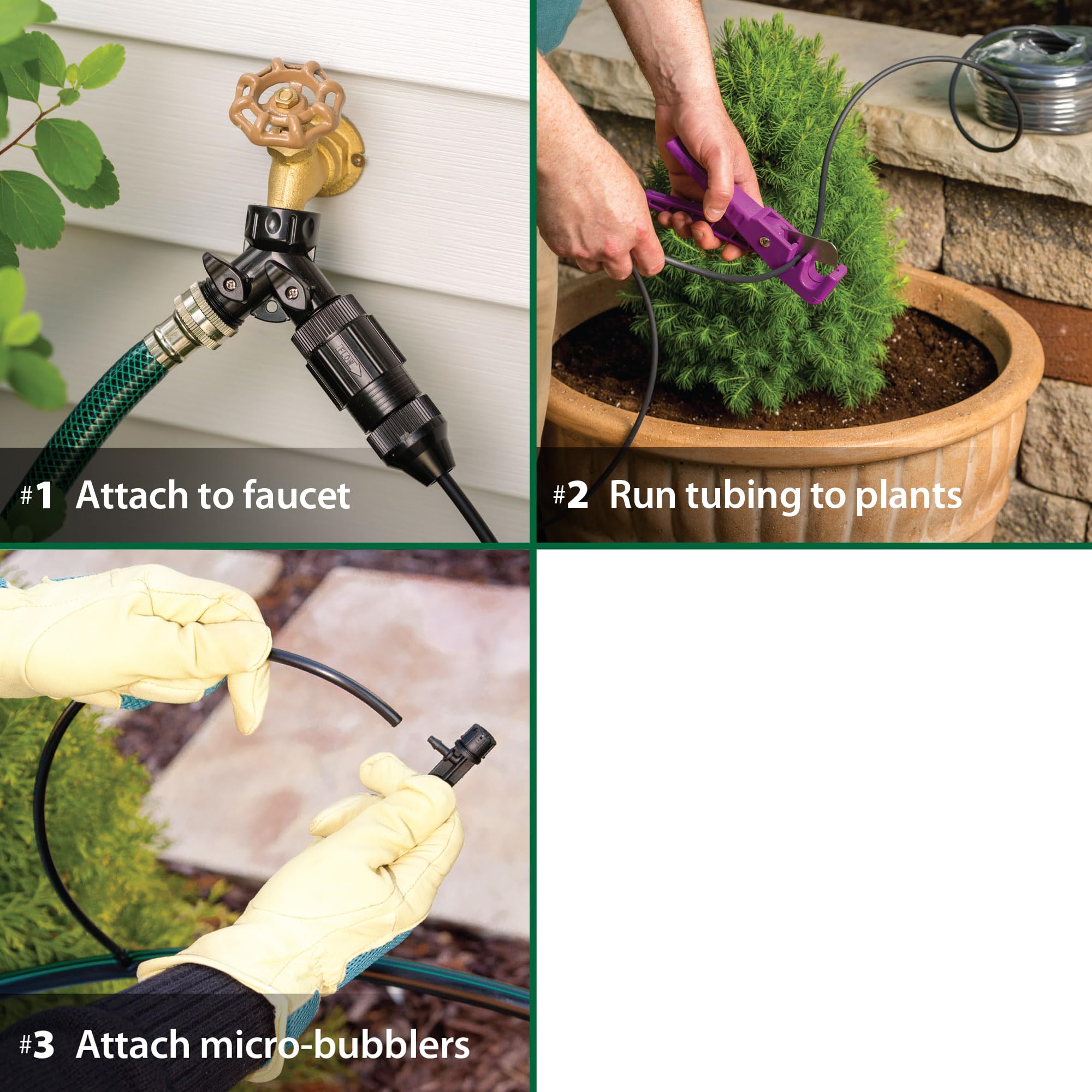 Rain Bird POTTEDKIT Récipient d'irrigation goutte à goutte/kit d'arrosage pour plantes en pot, se connecte au robinet/tuyau d'arrosage, tuyau d'égouttement de 6,35 mm, micro bulleurs à 360°, raccords