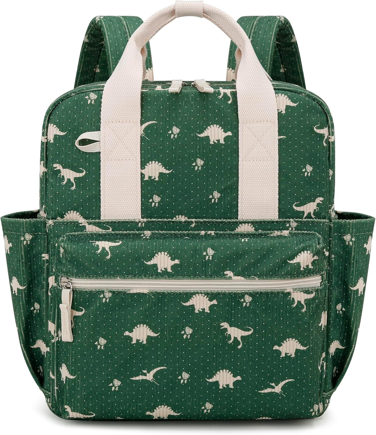 Corduroy Toddler Backpack for Boys - Kids Preschool Backpack for Girls Ages 3-8 Kindergarten Backpacks Toddler Bookbag Daycare Bag with Chest Strap and Name Label (Small,Dinosaur)