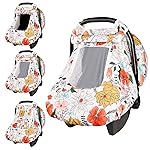 Baby Carseat Cover Girls, Pea Pod Infant Car Seat Covers Canopy for Newborn with 2 Layers Windows of Breathable Mesh/Fabric, Lightweight Polyester/Minky Dot Backing, Snug Fit Most Baby Car Seat