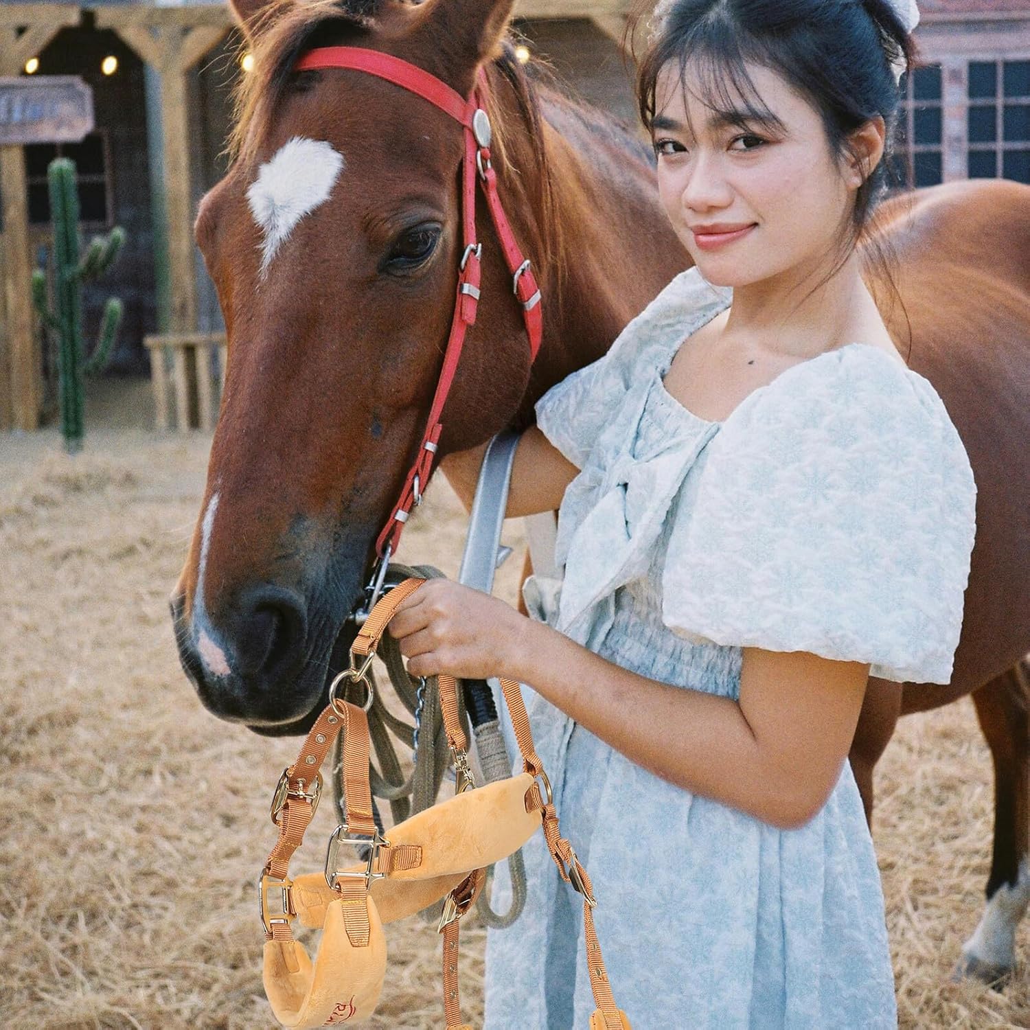 TOYANDONA Adjustable Large Yellow Rope Horse Halter Breakaway Equestrian Halter for Riding Training Trail Ranch Shows