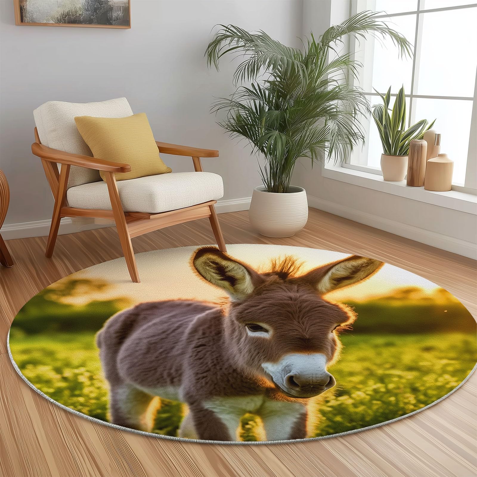 Tapis rond antidérapant lavable marron vert 120cm flanelle poils courts