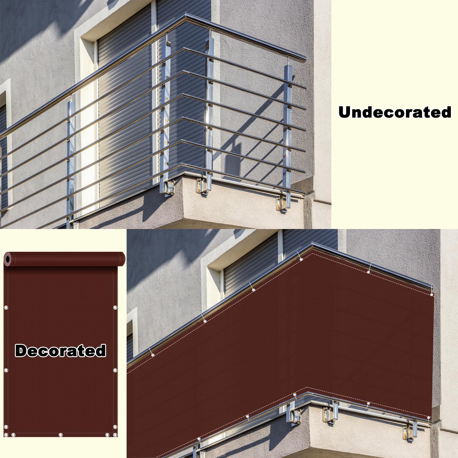 Rete frangivento, 1,2 m x 12 m, impermeabile, resistente ai raggi UV, senza fori, per balcone, con fascette fermacavi, colore rosso vino, antivento, per appartamenti