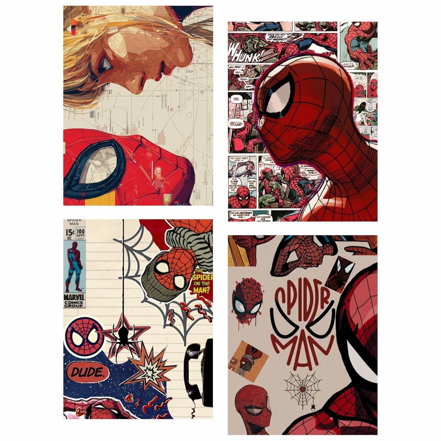 Luxury Gift Aesthetic Superhero Posters for Bedroom | Set of 4 fan inspired Spider-Man Posters | Unframed | A4| Wall Decor For Living Room, Hostel & Office Décor