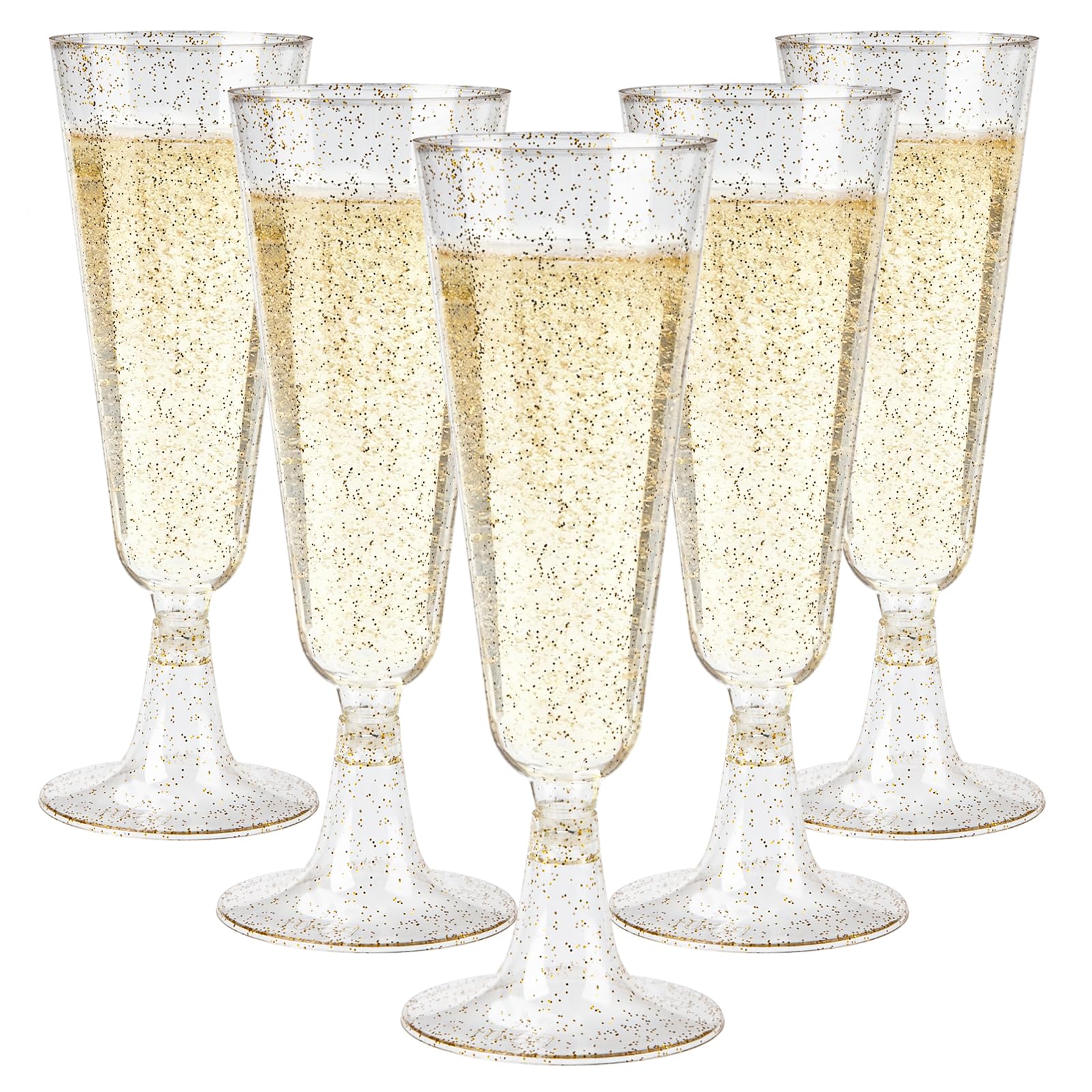 GuanQiao 40 Pack Plastic Champagne Flutes, 5.5 OZ Disposable Plastic Champagne Glasses with Gold Glitter, Wine Glasses Cups for Wedding Celebration Party Wine Tasting New Years Eve Supplies