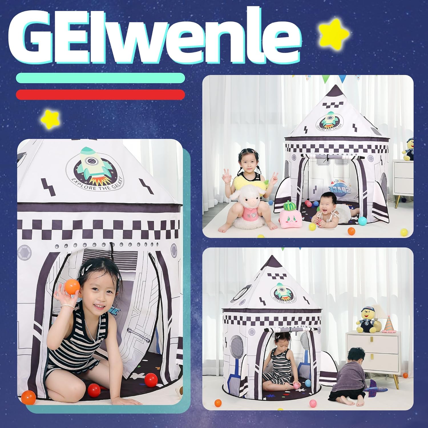 Rockets Kids Play Tent for Indoor Outdoor Astronauts Spaceship Play Tent Kids Playhouse Pop Up Tent Baby House Rocket Planets Space Tent for Boys & Girls Birthday Gift