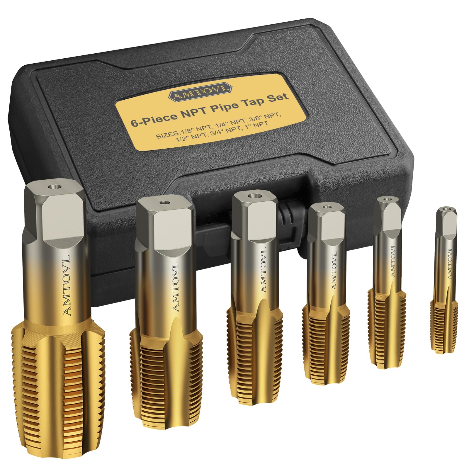 AMTOVL 6 PZ Set di Rubinetti per Tubi NPT Kit di Strumenti Idraulici per Filettatura in Acciaio al Carbonio da 1/8", 1/4", 3/8", 1/2", 3/4", 1" per idraulici pulire e rifilare filettature danneggiate
