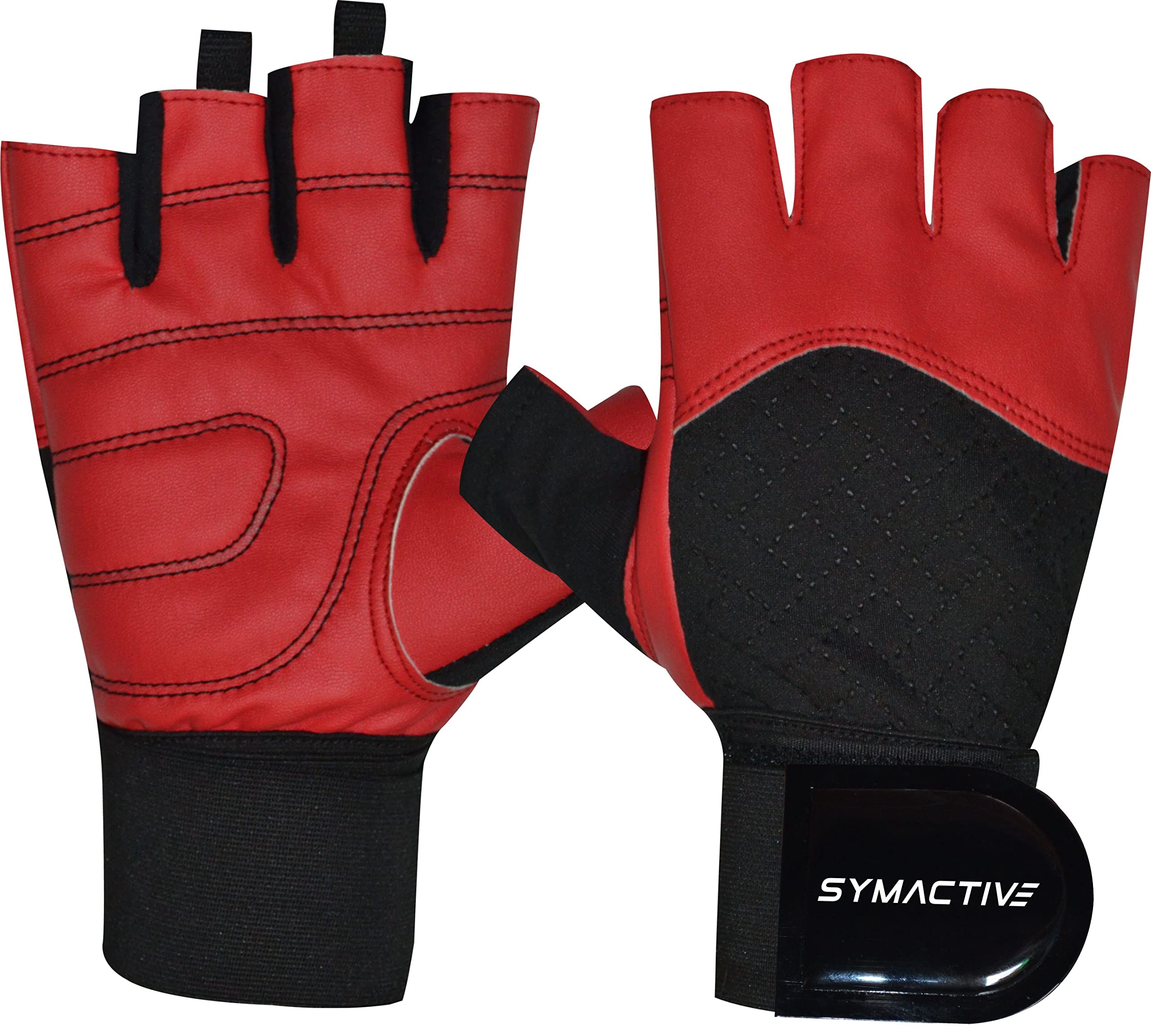 Amazon Brand - Symactive Gym Training Gloves, Set of 2, Large, Drive, Red