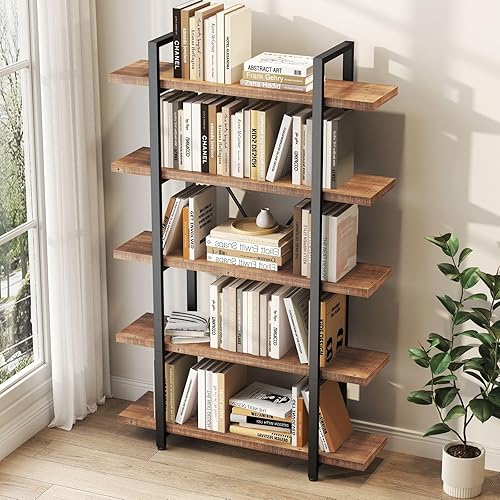 Miniatura 9 de HSH Estantería de madera maciza de 5 niveles, librero de madera real natural, estantería etagere industrial rústica vintage, estante abierto de