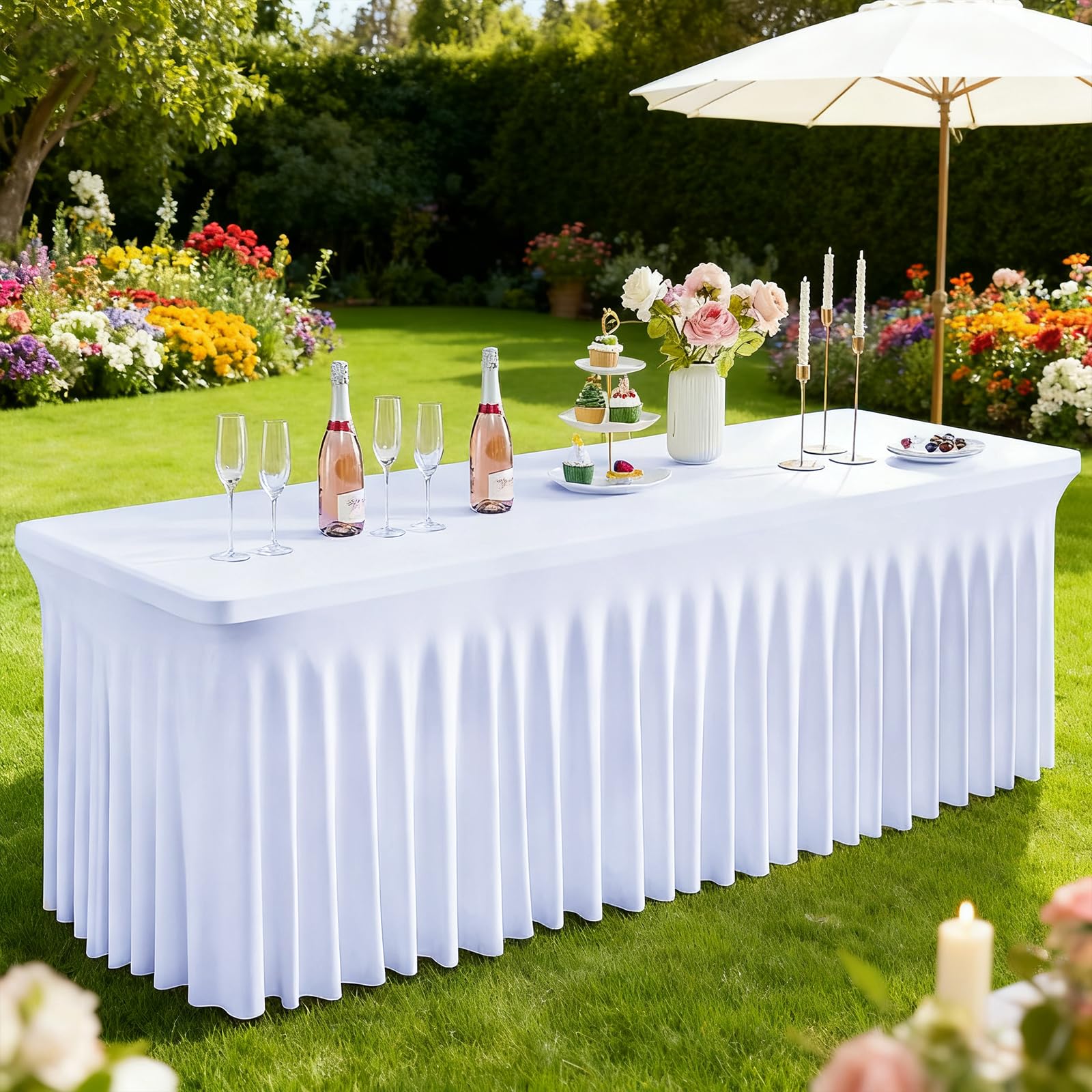 Fave Paquete de 2 Manteles de Mesa Rectangulares Blanco 183 cm, Ajustados | Manteles Ajustados para Fiesta de Primavera, Exterior, Boda y Banquete, Blanco, 76x183 cm