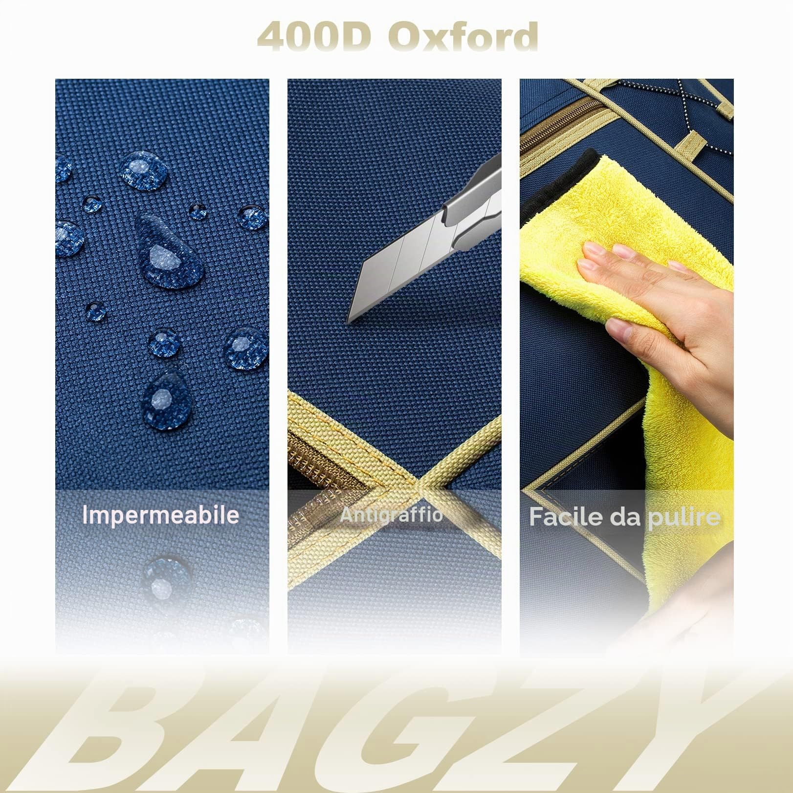 BAGZY 70L Borsone da Viaggio Grande Borsone Palestra Bagaglio a Mano 400D Oxford Impermeabile Valigia Pieghevole Borsone Weekend per All'aperto/Campeggio/Fitness/Trasloco (Giallo Blu)