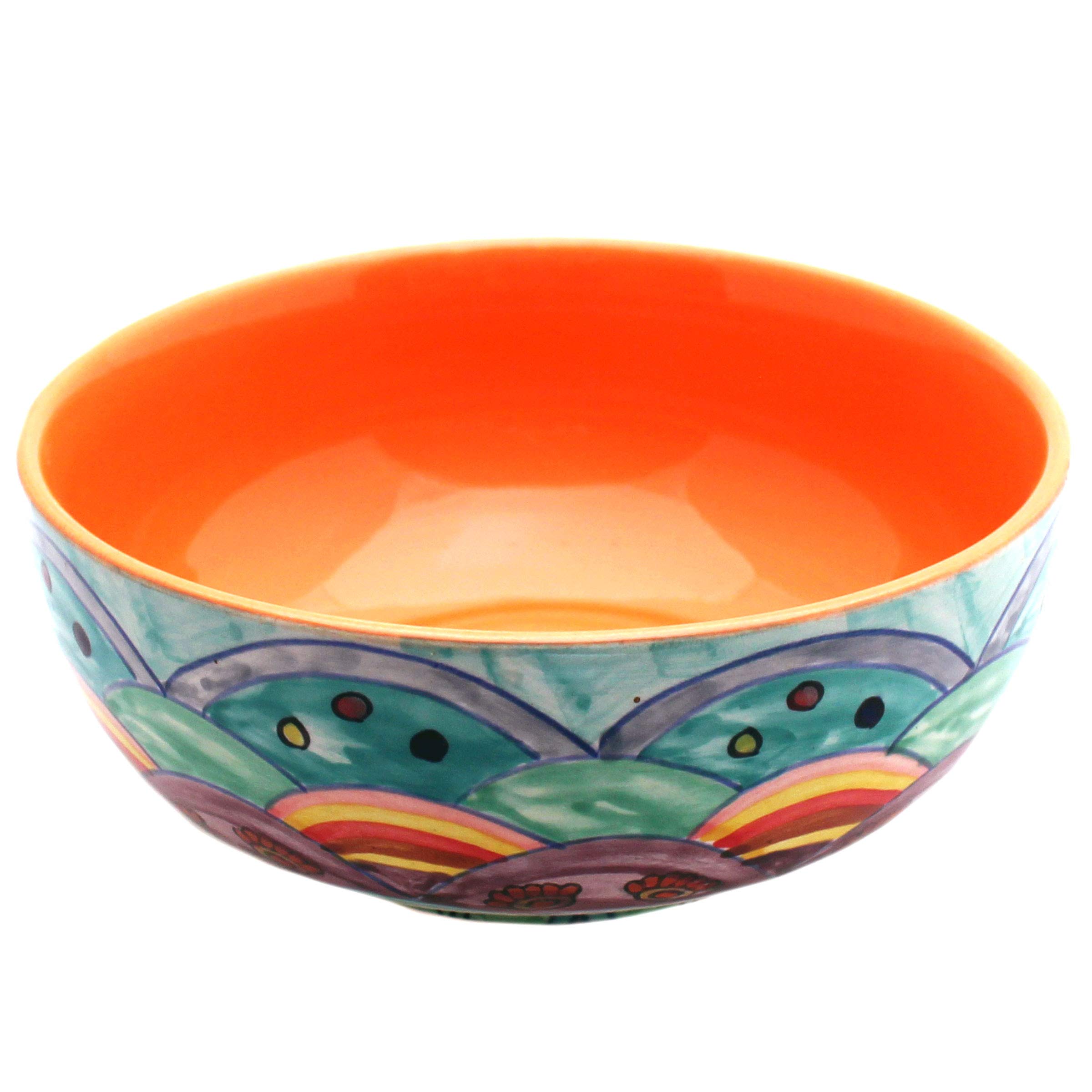 Grand Saladier En Céramique Orange à Motifs Fleurs - Diamètre 25 Cm - Fabriqué En France - Occasion Bon état
