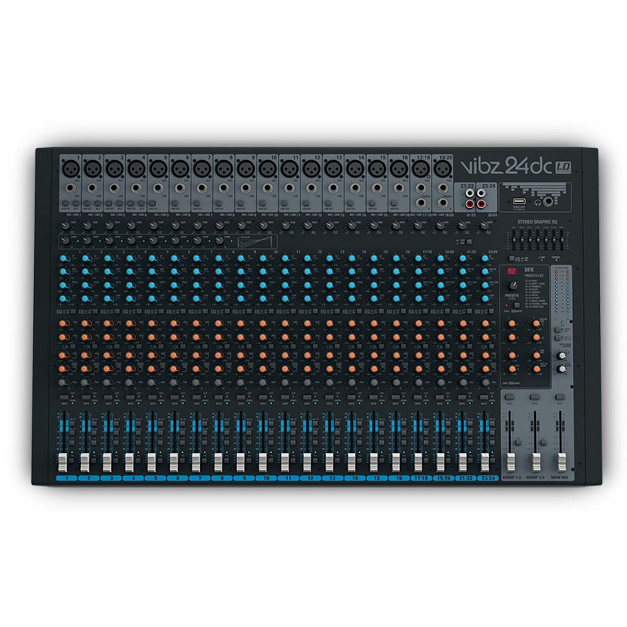 LD Systems VIBZ 24 DC - 24-Kanal Mischpult mit DFX und Kompressor, schwarz