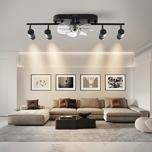 Miniatura 5 de She's home Iluminación de riel negra de 32 pulgadas con ventiladores de techo, ventiladores de techo de iluminación LED direccional con luces,