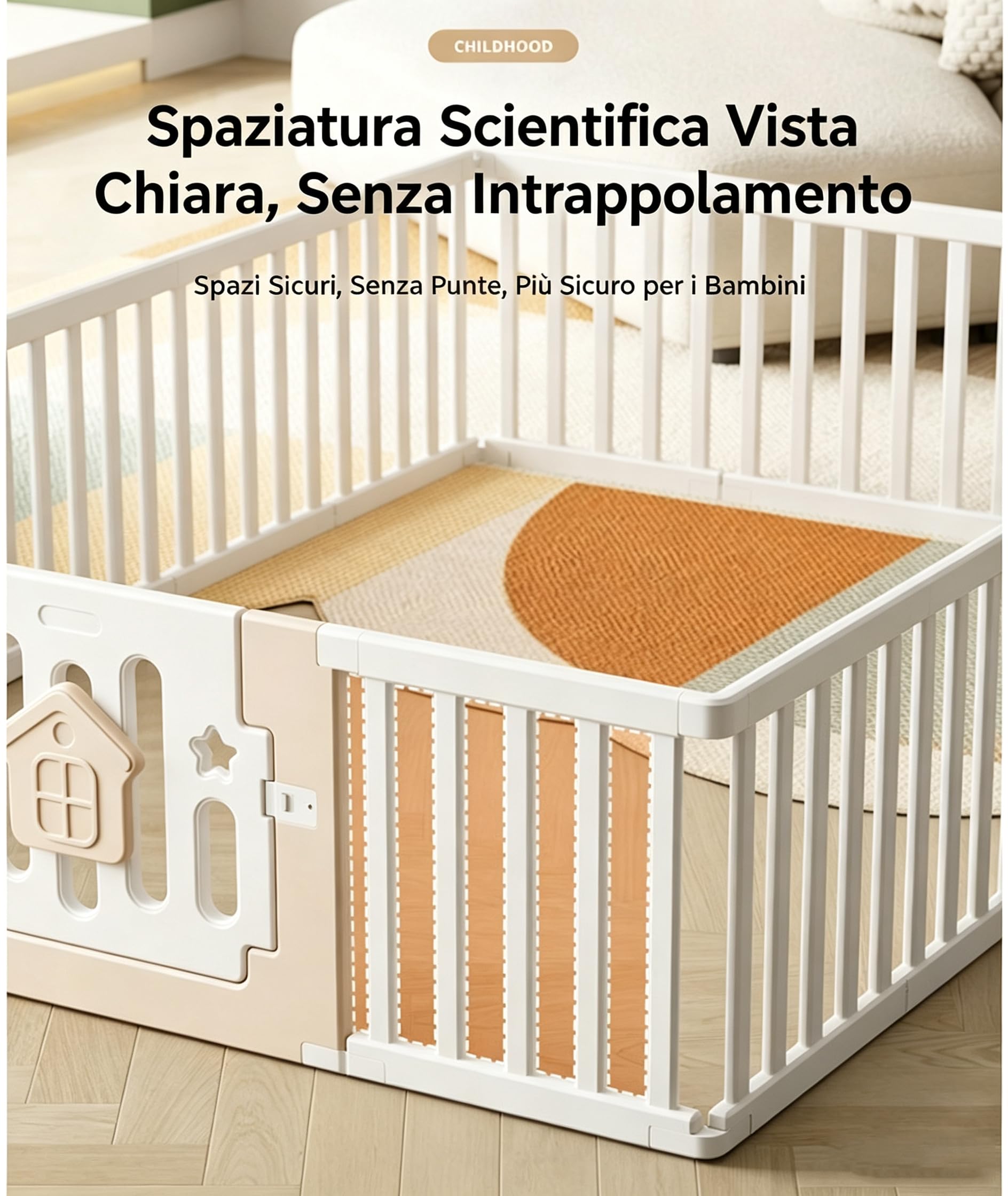 Grande Recinto per Bambini Pieghevole con Ripostiglio, Box di Sicurezza per Interno ed Esterno, Centro Attività per Bambini da 0 a 5 Anni，1820