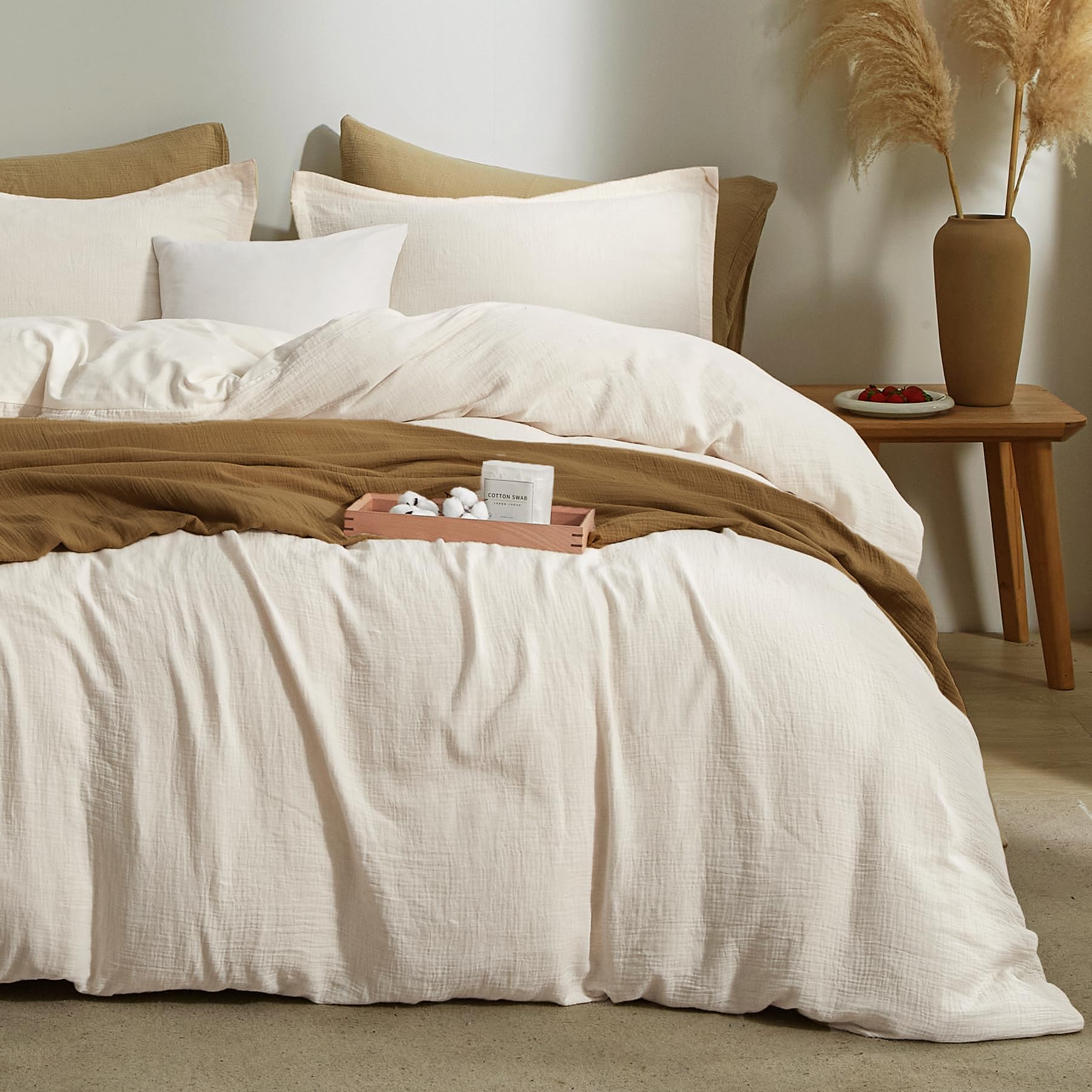 Photo 1 of Bailix Muslin Duvet Cover Queen, 100% Cotton, Beige