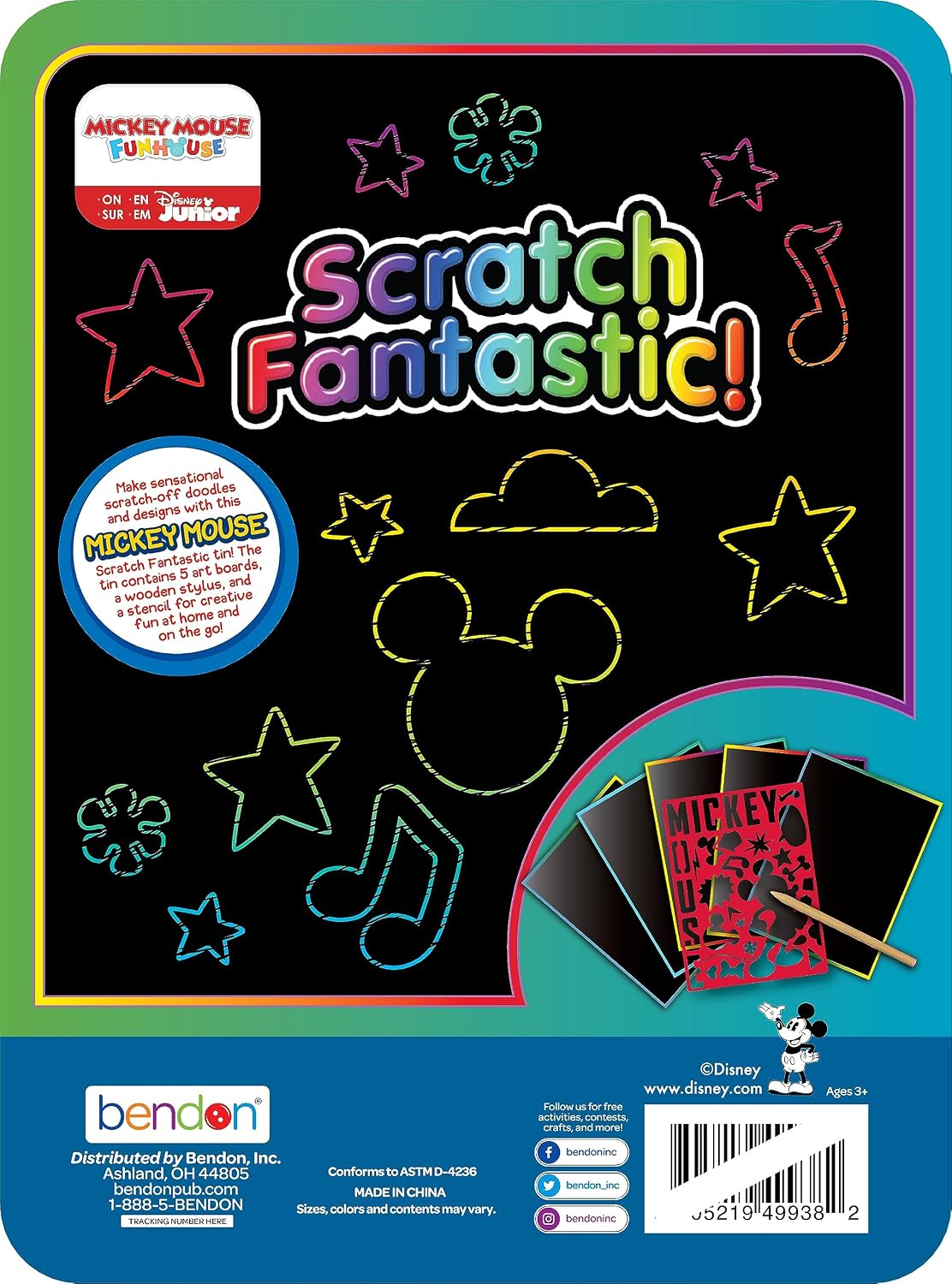 Disney Mickey Mouse Scratch Fantastic, Reveal Activities Play Tin Set, Bendon 58806