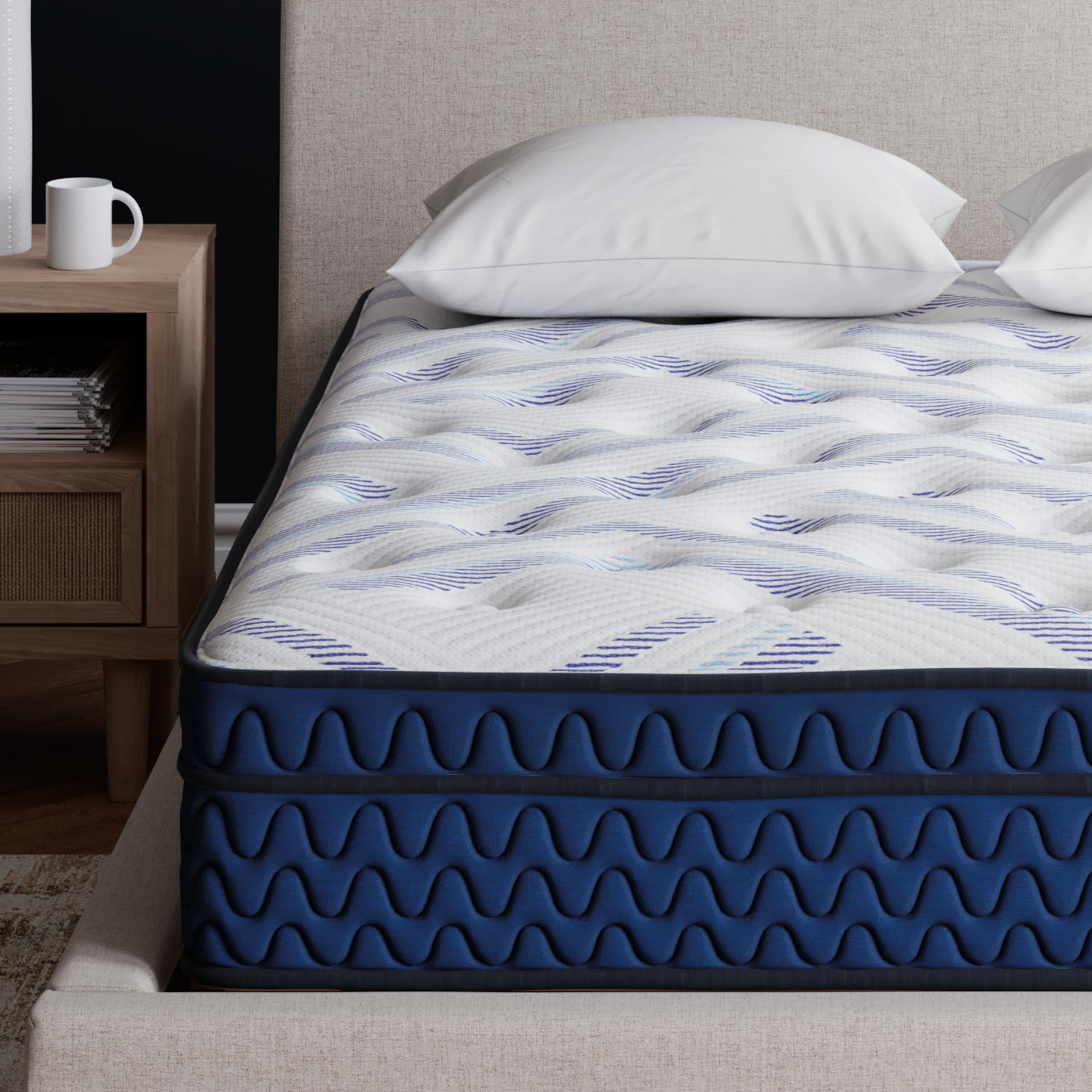 Signature Design by Ashley California King Size Stack 12 Inch Hybrid Medium Plush Cooling Gel Infused Memory Foam Mattress for Pressure Relief,