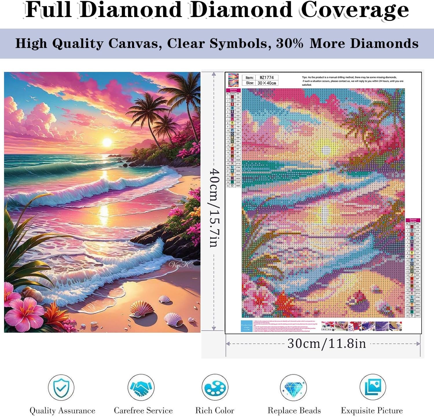 HHMATITS Diamond Art Kits for Adults, Beach Diamond Painting Kits for Adults Beginner, 5D DIY Full Drill Round Diamonds Art Painting for Home Wall Decor Gift 12x16inch