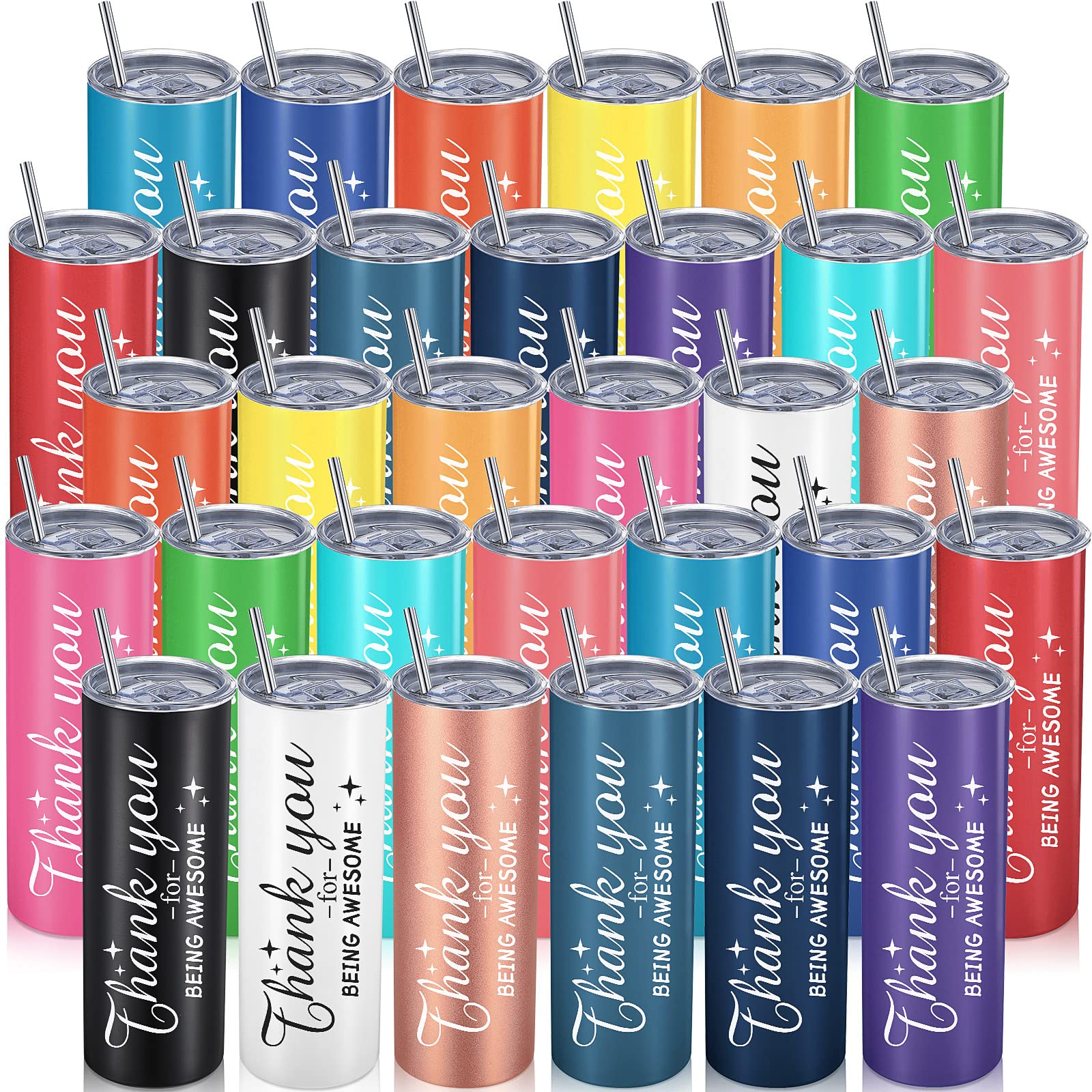 Thank You Gifts Thank You for Being Awesome Stainless Steel Travel Tumbler 20 oz Graduation Appreciation Christmas Gift Father's Day Friends Mom Wife Coworker Women Men (Mixed Colors, 32 Sets)