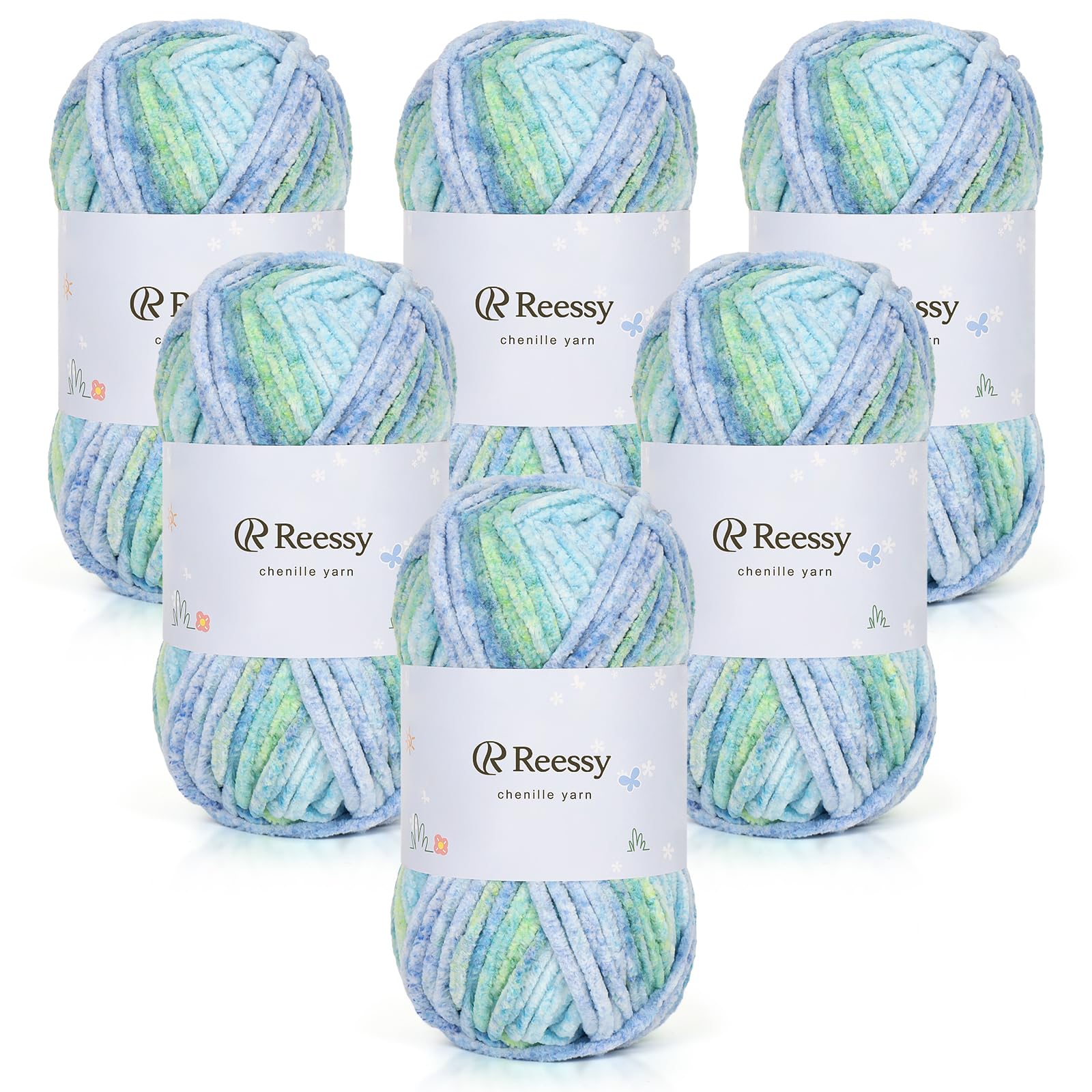 Reessy Chenille Yarn, Chunky Yarn for Crochet, 6×50g Chunky Wool-Lake Blue