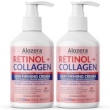Alozera Skin Firming Retinol Collagen Body Lotion with Stem Cells for Aging Skin and Wrinkles, Non-Greasy, Lightweight Moisturizer, Fragrance-Free, 16.9 oz 2-Pack