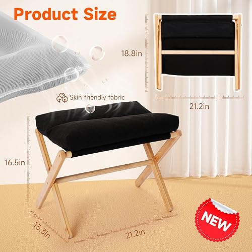 Miniatura 2 de TYYIHUA Taburete plegable, reposapiés otomano pequeño para sofá, reposapiés de madera, banco de zapatos cambiador, silla otomana moderna para sala