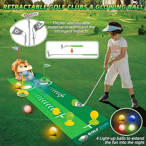 Miniatura 4 de Juego de golf para niños pequeños a partir de 3 años, palos de golf retráctiles con retorno de golf automático ligero, 4 pelotas de golf brillantes