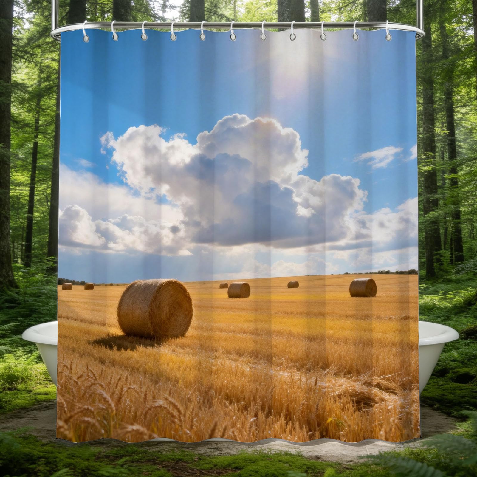 Hongduo 3D Golden Wheat Field Shower Curtain for Stalls Bathtubs Rustic Bathroom Decor Shower Curtain Set Polyester Fabric Waterproof 180x200cm/71X79 Inch with Hooks