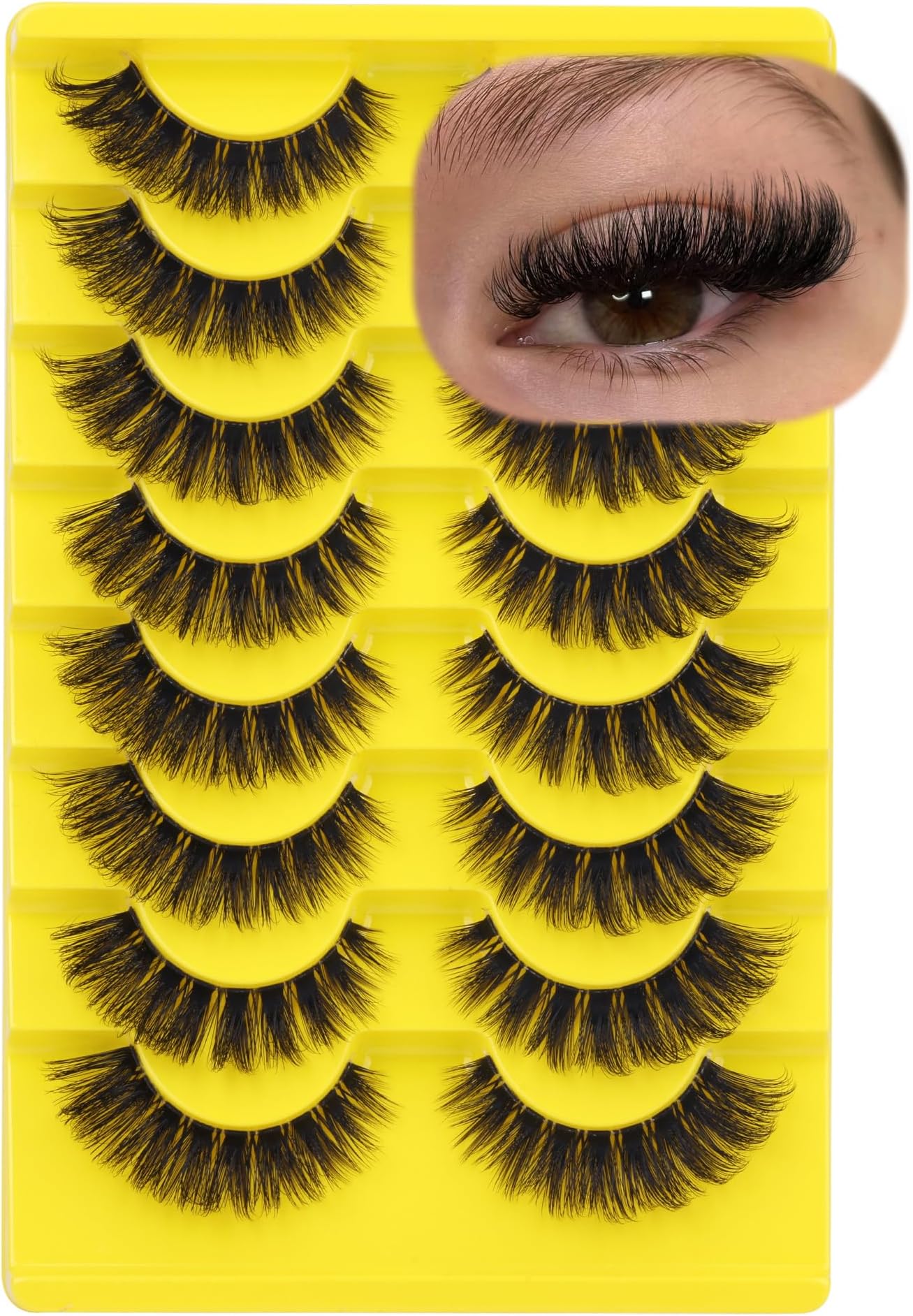 ALICE Cat Eye Lashes D Curl Russian Strip Lashes 17mm Fluffy False Eyelashes Clear Band Eyelashes Dramatic Faux Mink Lashes 8 Pairs