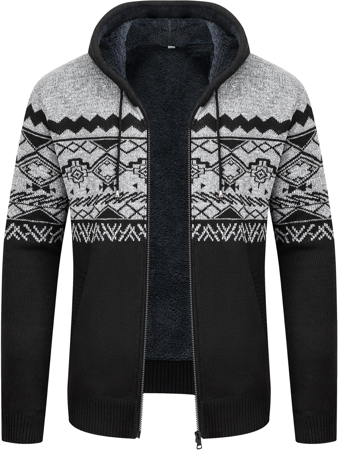 LLdress Mens Knit Cardigan Sweaters Sherpa Lined Full Zip Hoodie With Pockets