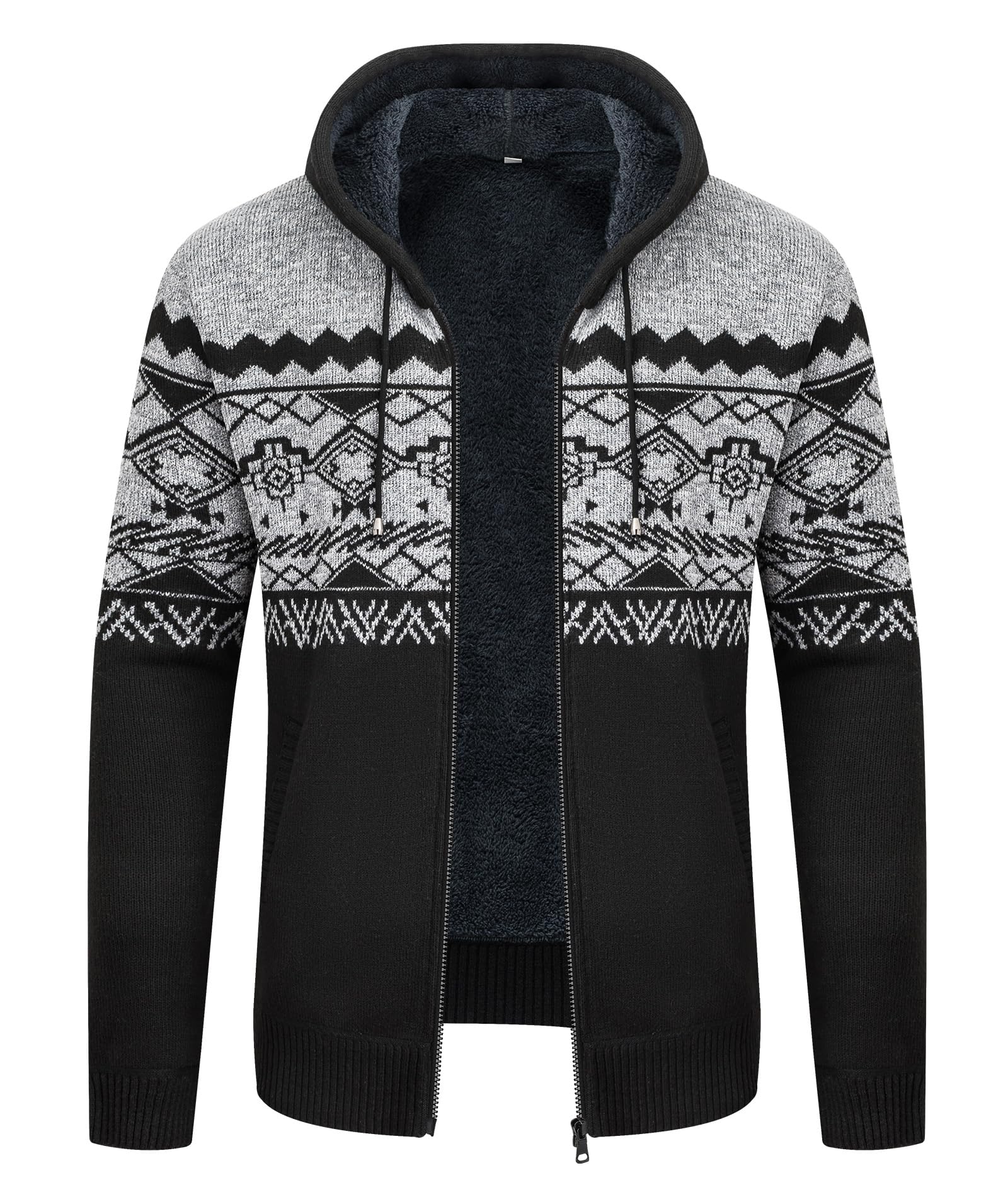 LLdress Mens Knit Cardigan Sweaters Sherpa Lined Full Zip Hoodie With Pockets