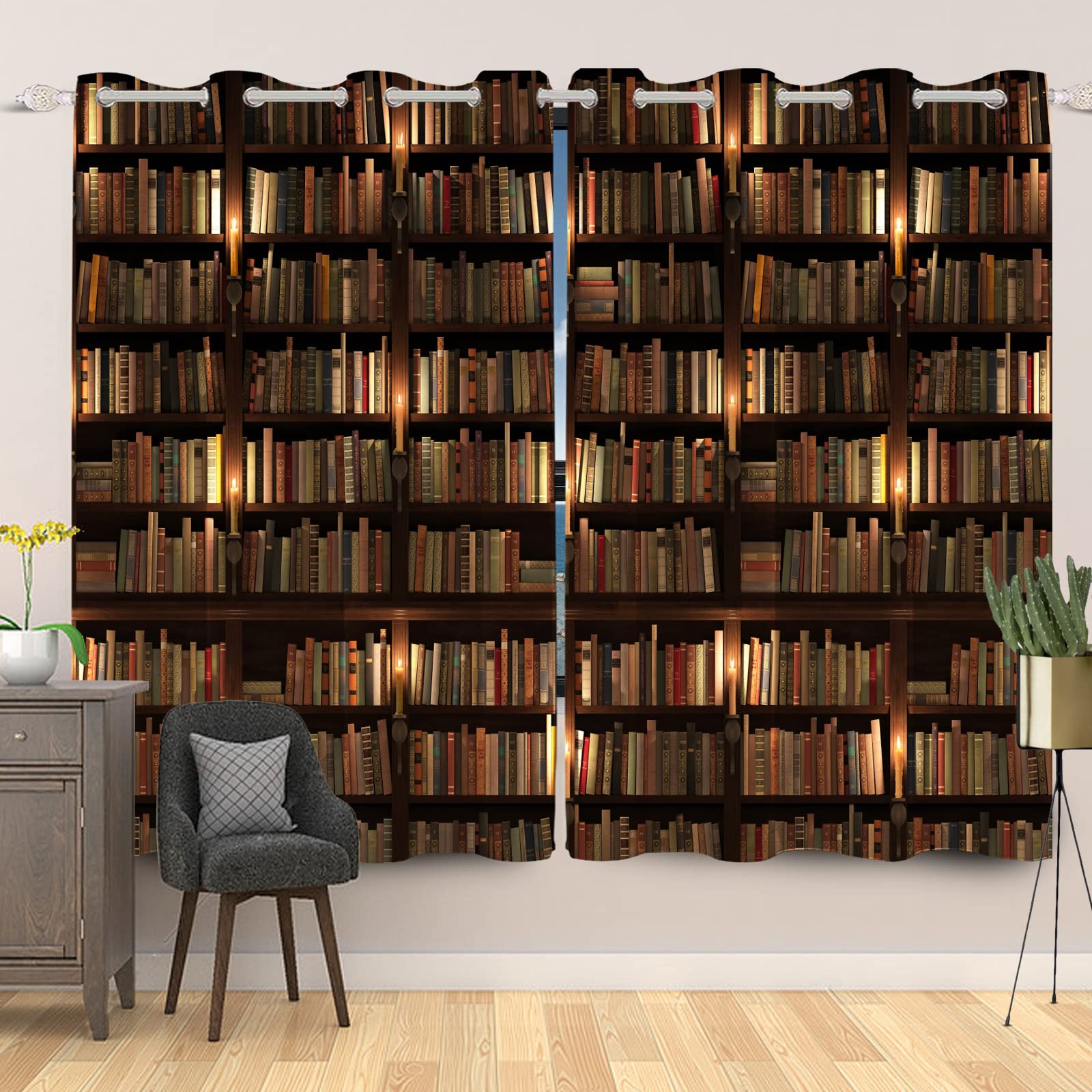 Vintage biblioteka regał na książki zestaw zasłon okiennych klasyczne zachodnie książki design edukacyjne zasłony dla dzieci retro regał motyw idealny do gabinetu lub klasy dekoracja zasłony