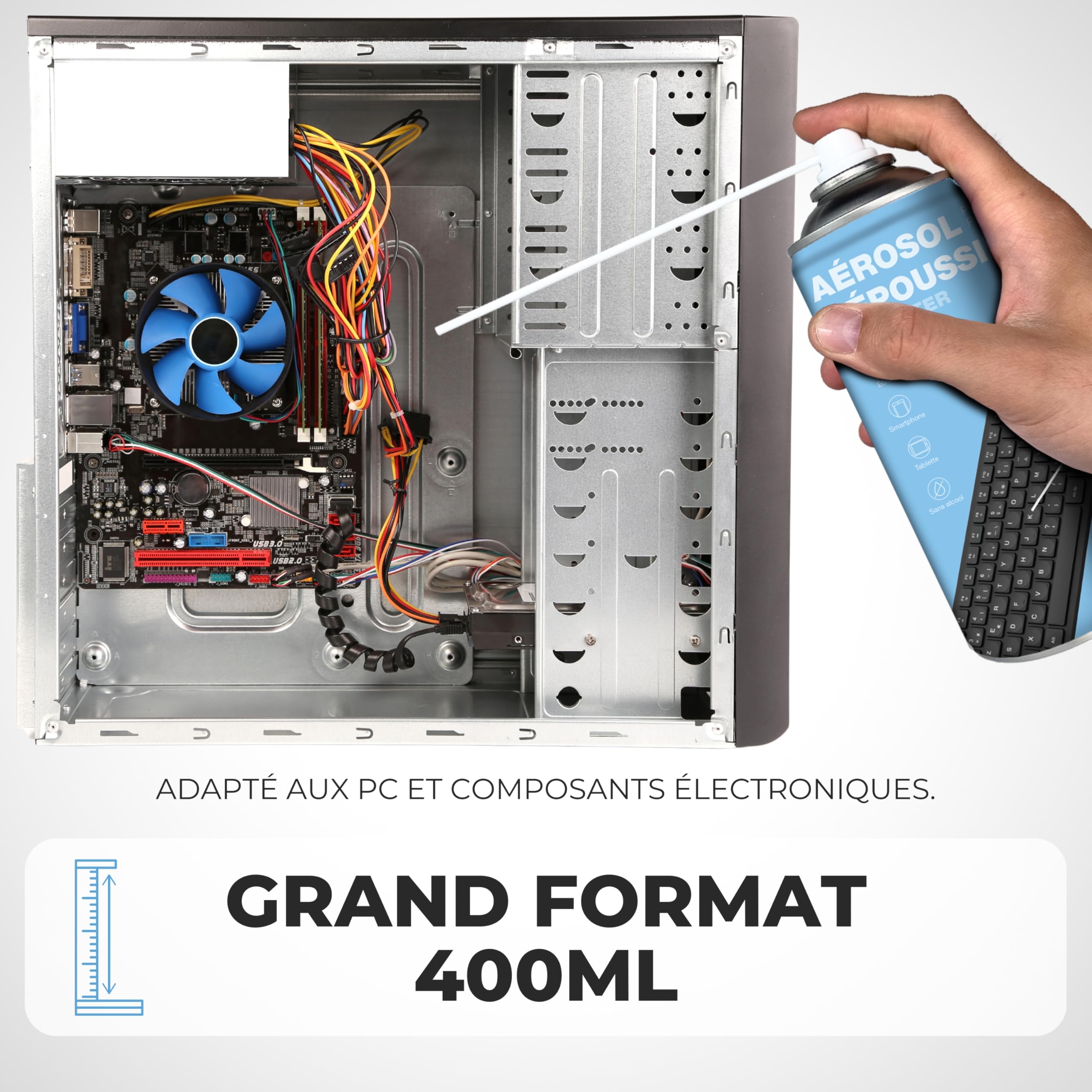 APM Lot 4 Bombes Air Sec 400ml, Aérosol Dépoussiérant Matériel Informatique, Spray Nettoyage Air Comprimé pour PC Clavier Mobile Appareil Photo et Composants électroniques, Buse de précision, 570052