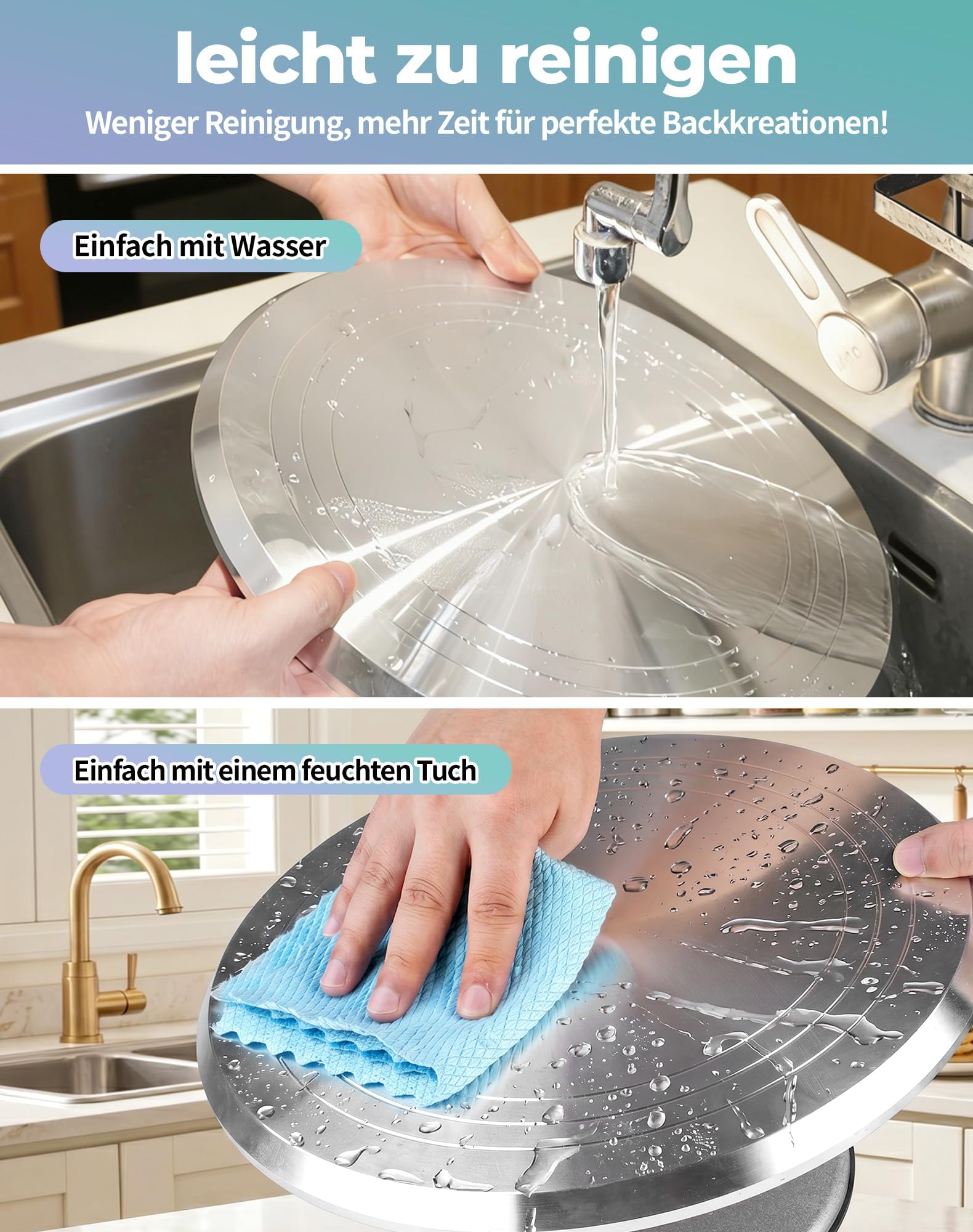 Piatto girevole per torte da 30 cm in alluminio, piatto girevole per torte con rotazione silenziosa a 360°, base antiscivolo, set di accessori per torte con spatola e spatola lisciante