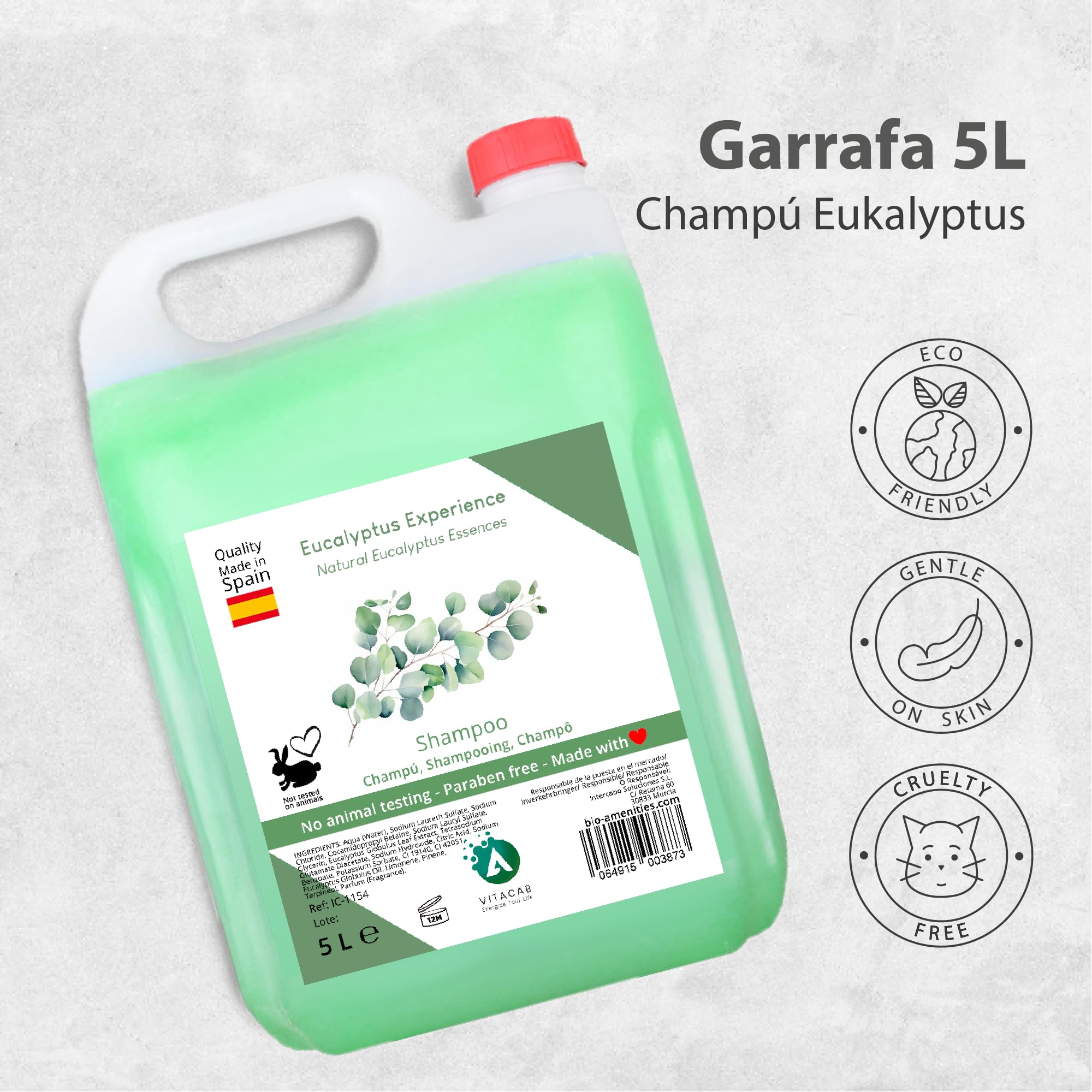 Packung mit 4 Kanister Eukalyptus Shampoo - 5 Liter - Eukalyptus-Duft - Ideal für Seifenspender - Nachfüllpack - Geeignet für alle Haartypen