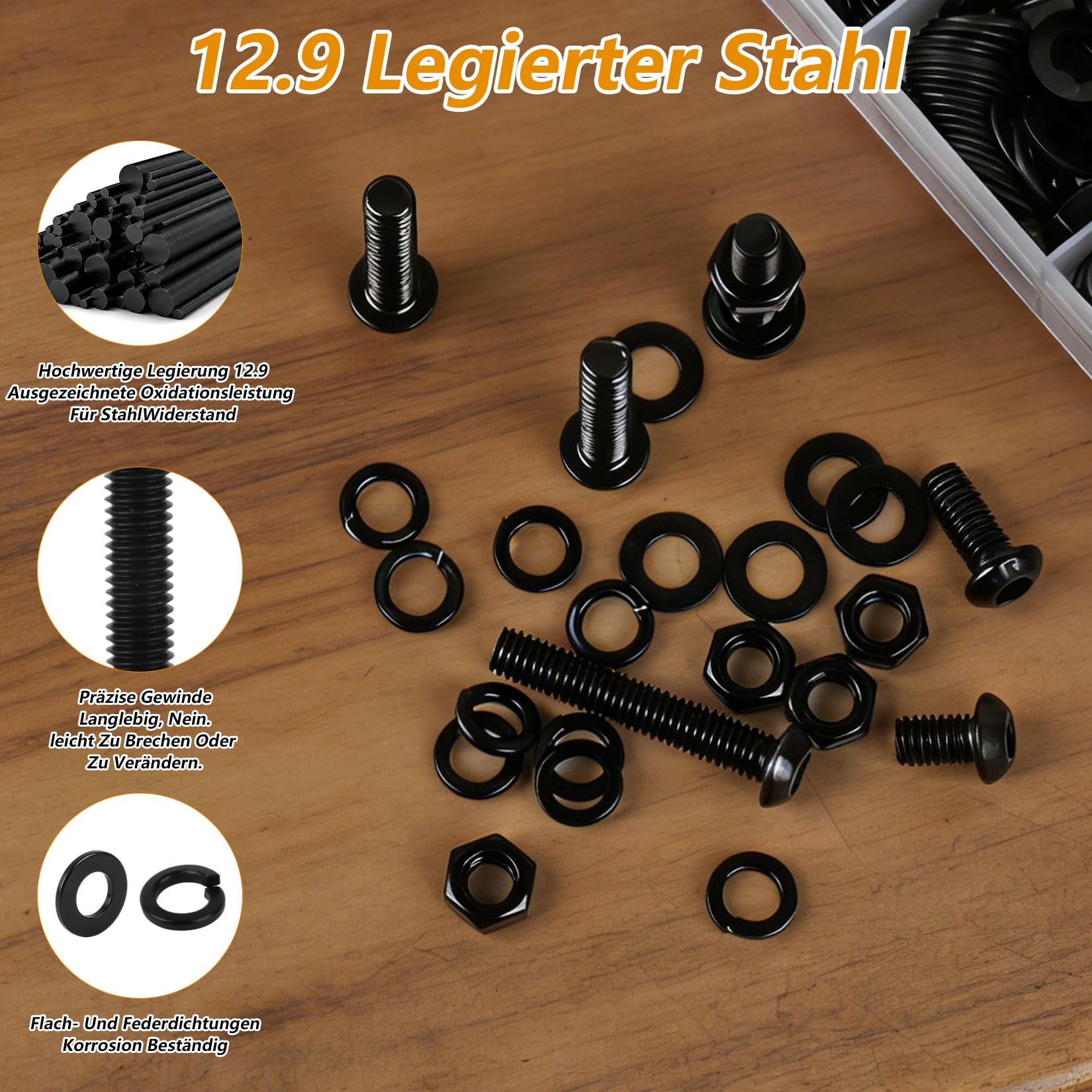 540 Pz Viti M2 M3 M4 M5, Set di Bulloni e Dadi, Kit di Bulloni Testa Bombata, Viti a Testa Tonda con Esagono Incassato con, Kit di Vite a Brugola Nero con Rondelle