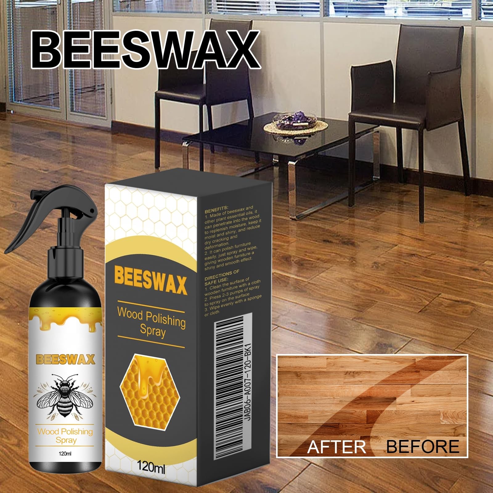 Bienenwachs-Holzpolitur-Spray, Pflege von Möbeloberflächen, Konzentrierte Beschichtung zur Wiederherstellung des Glanzes und zum Abdecken feiner Kratzer, Stellt den Glanz und die Textur des (6pcs)