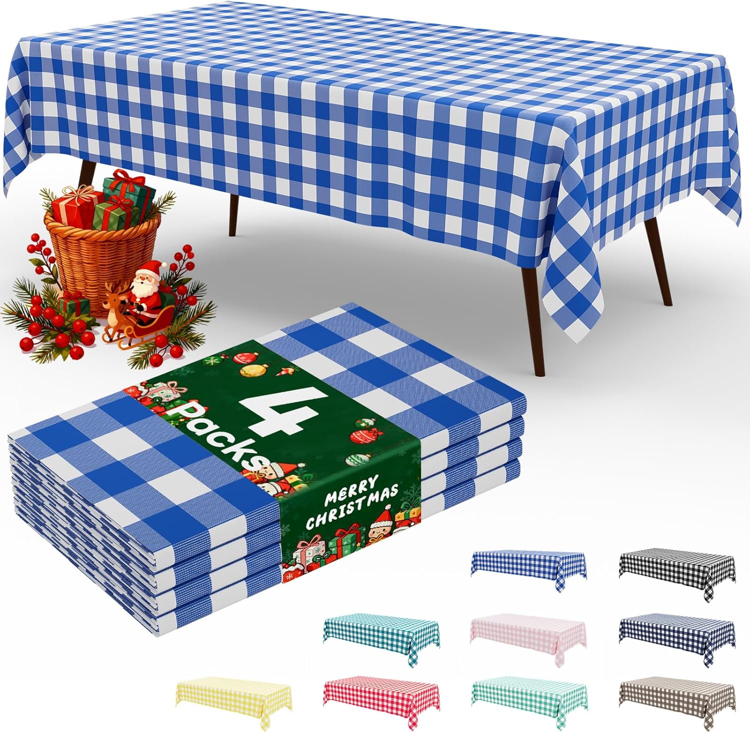 misaya Paquete de 4 manteles desechables de búfalo, mantel de plástico impermeable de 54 x 108 pulgadas, manteles rectangulares a cuadros azules y