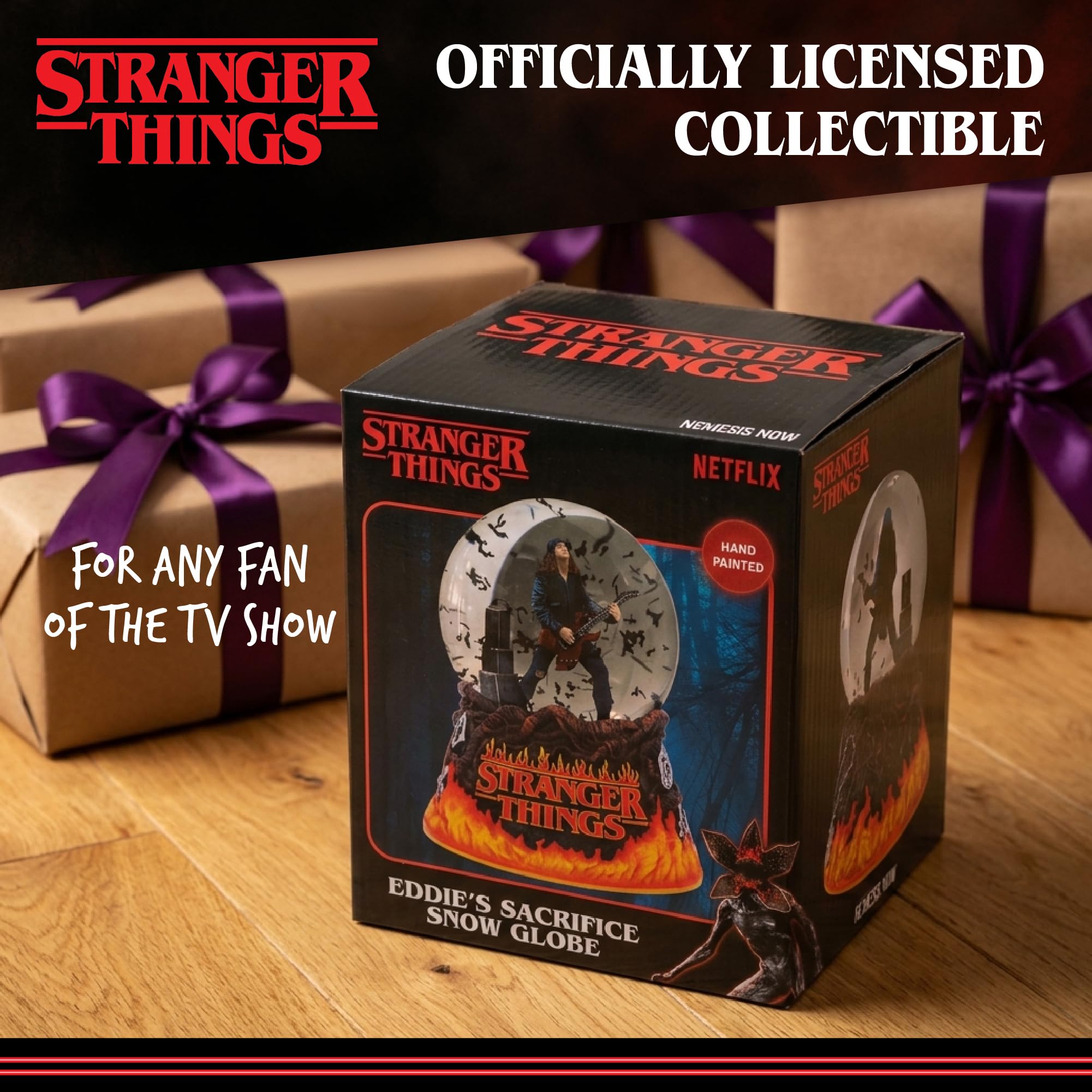 Nemesis Now Stranger Things Eddie's Sacrifice Boule à neige – Sous licence officielle Eddie Munson scène de guitare Hellfire Club Collectible, 14,5 cm
