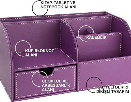 Masaüstü Düzenleyici,Kalemlik,Kumandalık,Küpbloknotluk,Tabletlik,Kitaplık,6 Gözlü,Çekmeceli,Desktop Organizer,Vegan,24,5 * 13 * 12