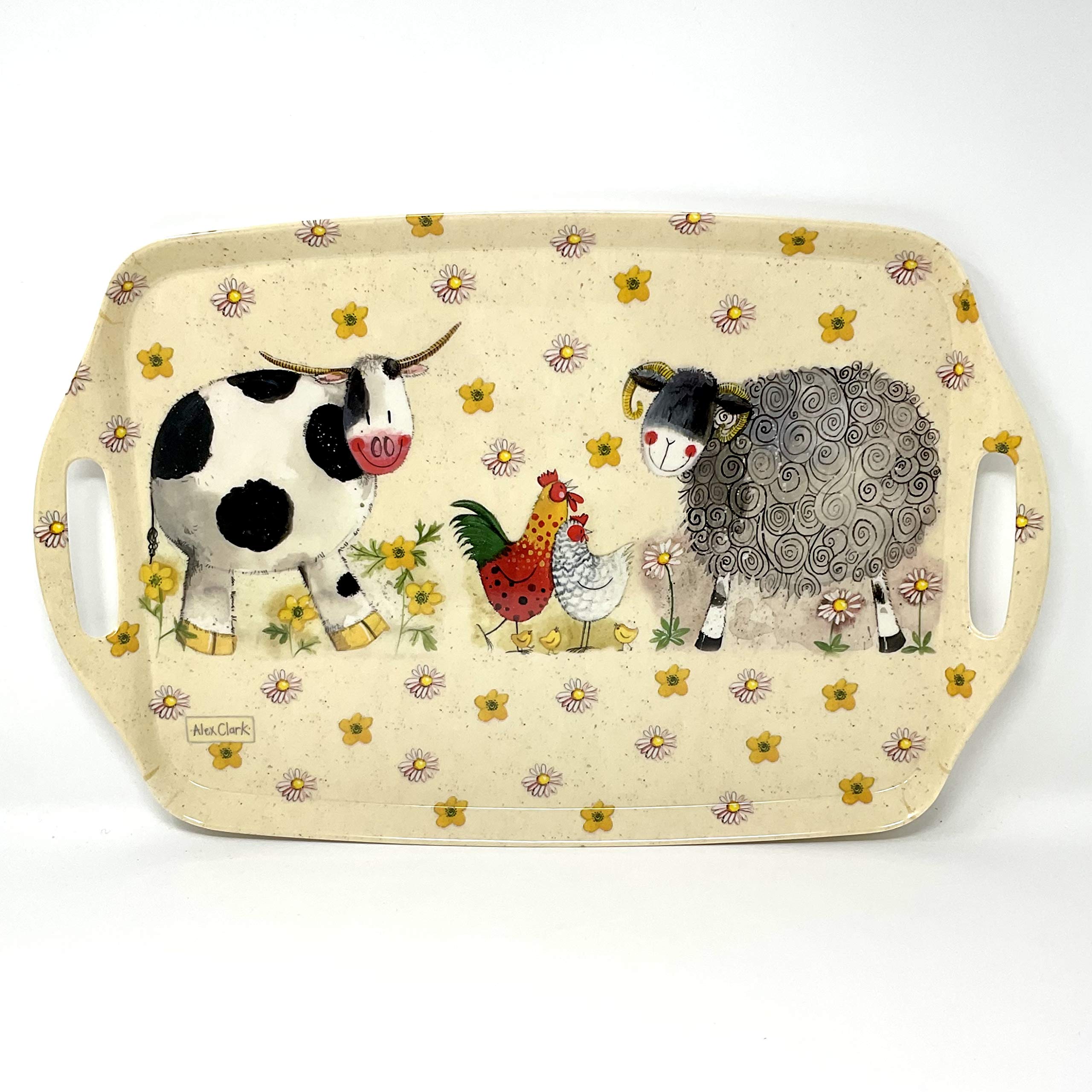 ALEX CLARK Large Melamine Daisyfield Farm Animals Tray - perfect for snacks and tea/use indoor and garden/animal lovers/gift/tea drinkers/serving food tray