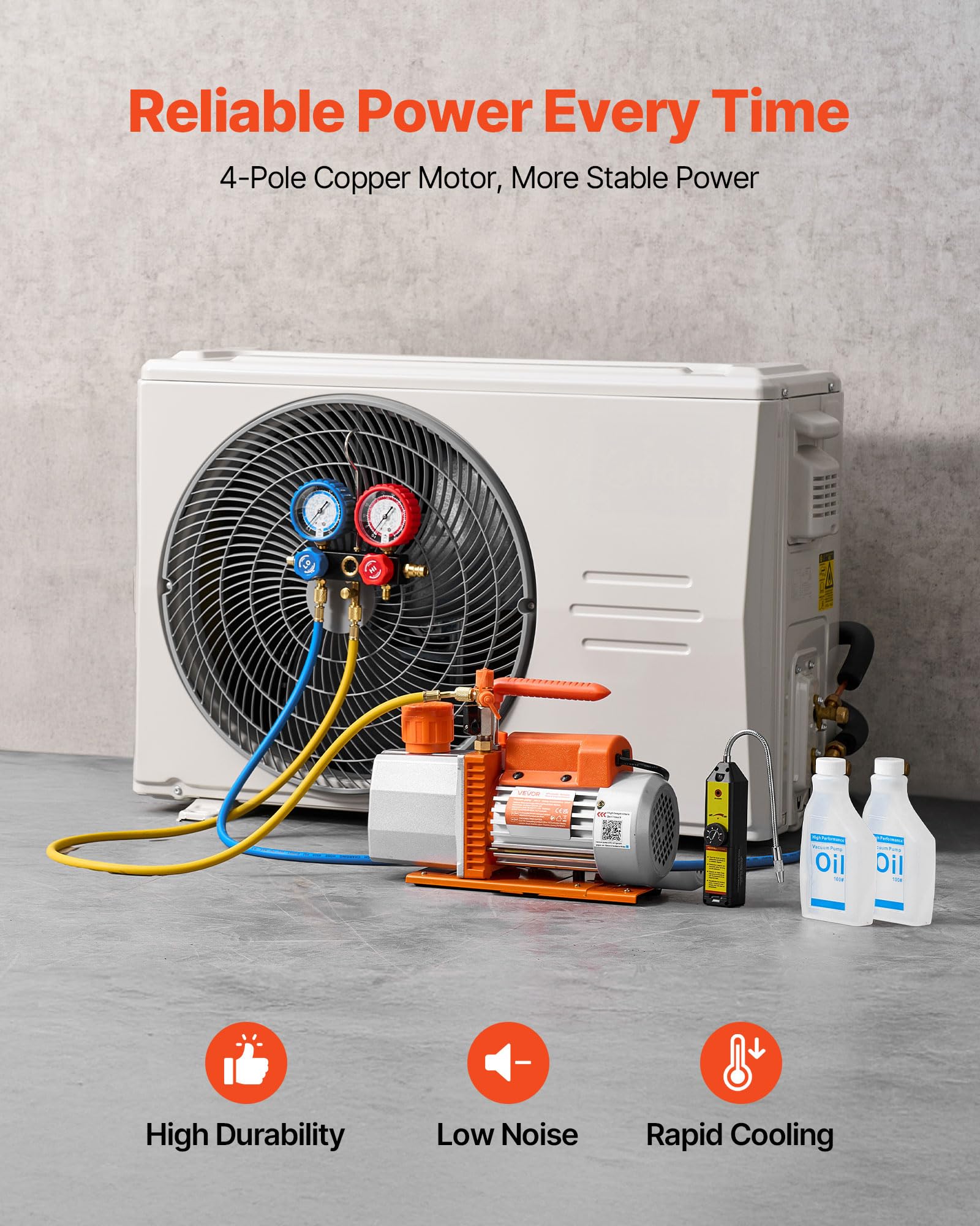 VEVOR Kit Pompa per Vuoto e Manometro 7 CFM 198 L/min Pompa per Vuoto a Palette Rotanti a 2 Stadi per Aria Condizionata con Borsa per Trasporto Compatibile con R134a R22 R410a