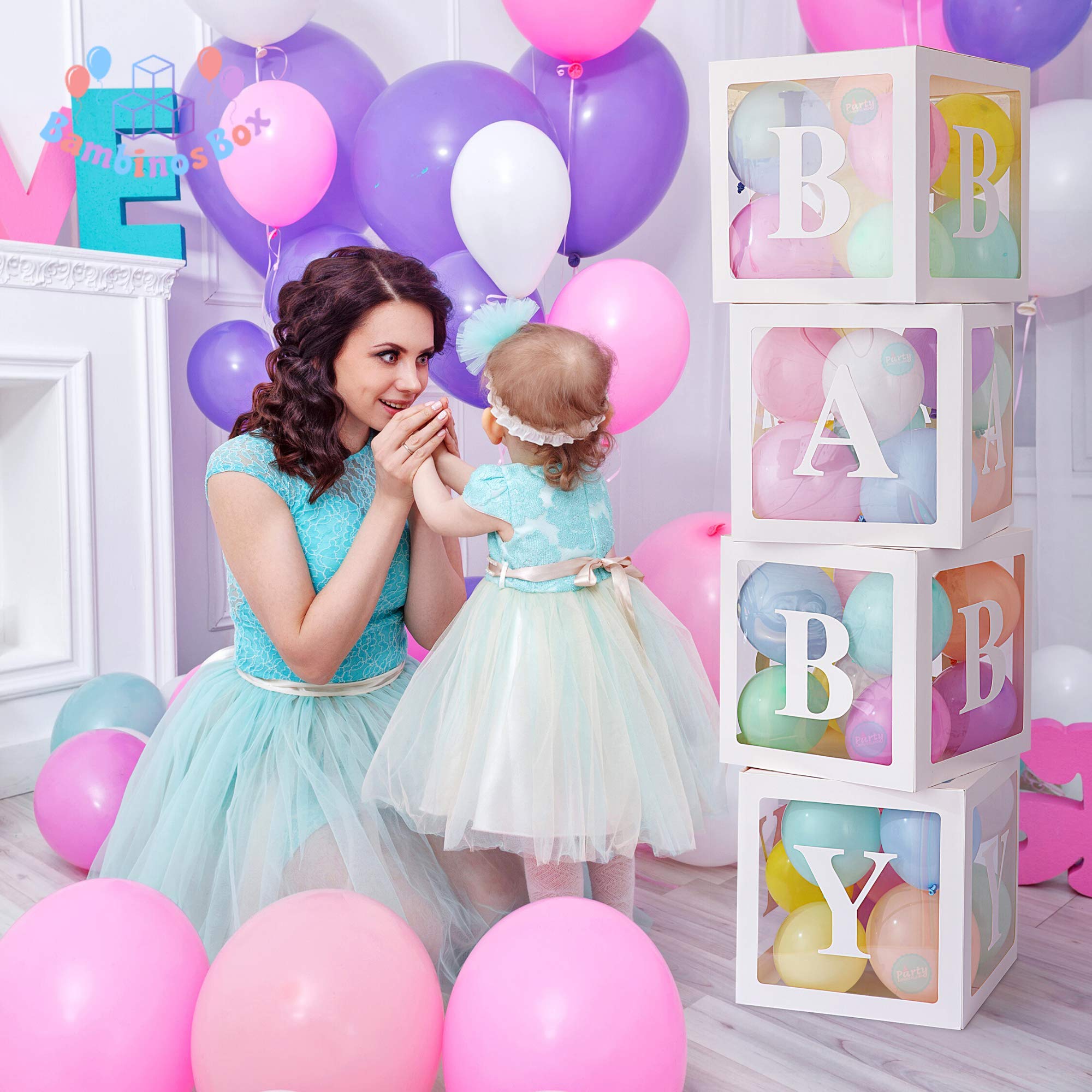 Buy Baby Shower Boxes Party Decorations Premium Kit 60 Pieces, Boy or Girl, 4pcs White