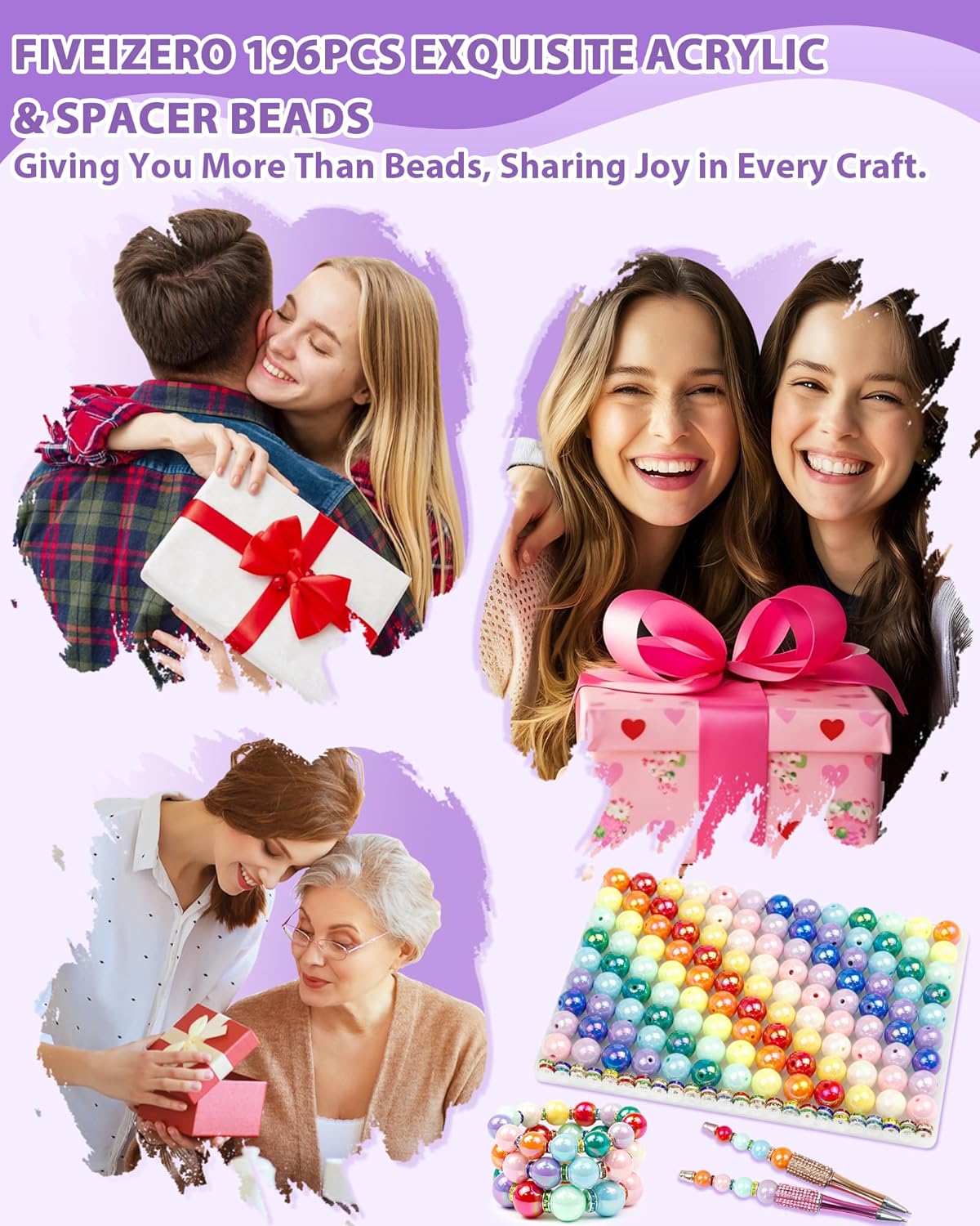 196PCS FIVEIZERO Focal Beads for Pens – 14mm AB Rainbow Acrylic Beads & 8mm Rhinestone Spacers in 12 Colors for Beadable Pens, Bracelets, Jewelry Making & DIY Crafts - Image 6