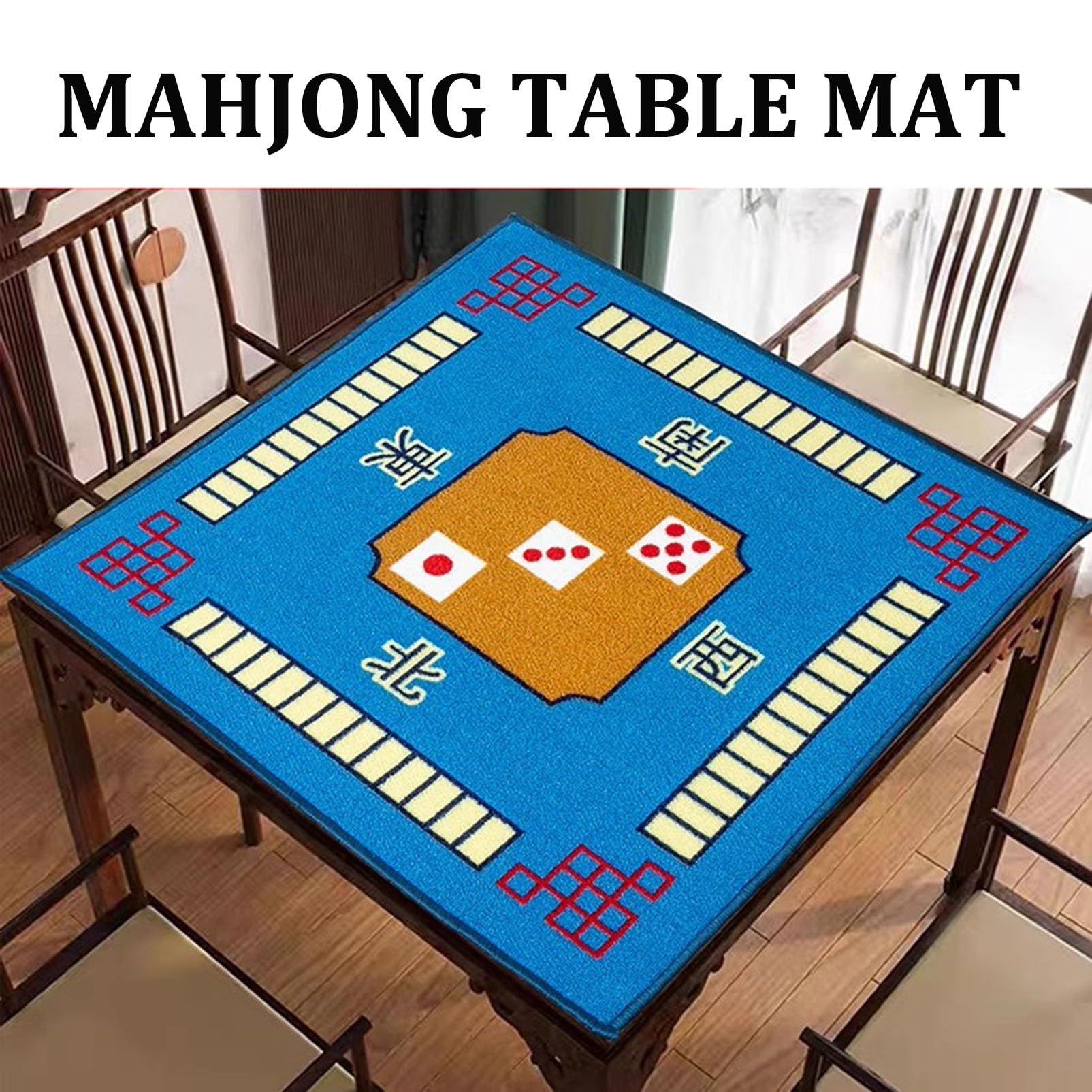 Mata Mahjong Kwadratowa, pogrubiona, antypoślizgowa mata do kart do gry do gier karcianych w pokera Gry planszowe Gry Mahjong (niebieski 39,4x39,4 cala)