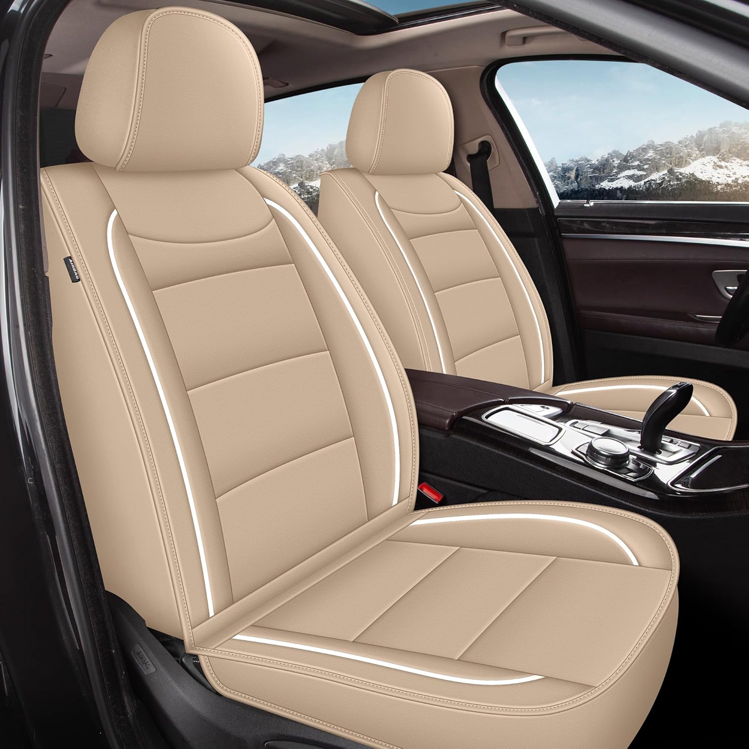 YORKNEIC Seat Covers for Toyota 4Runner 2003-2025 2026: Waterproof Leather Car Seat Covers Full Set Automotive Seat Protectors (5-Seat Set, Beige)