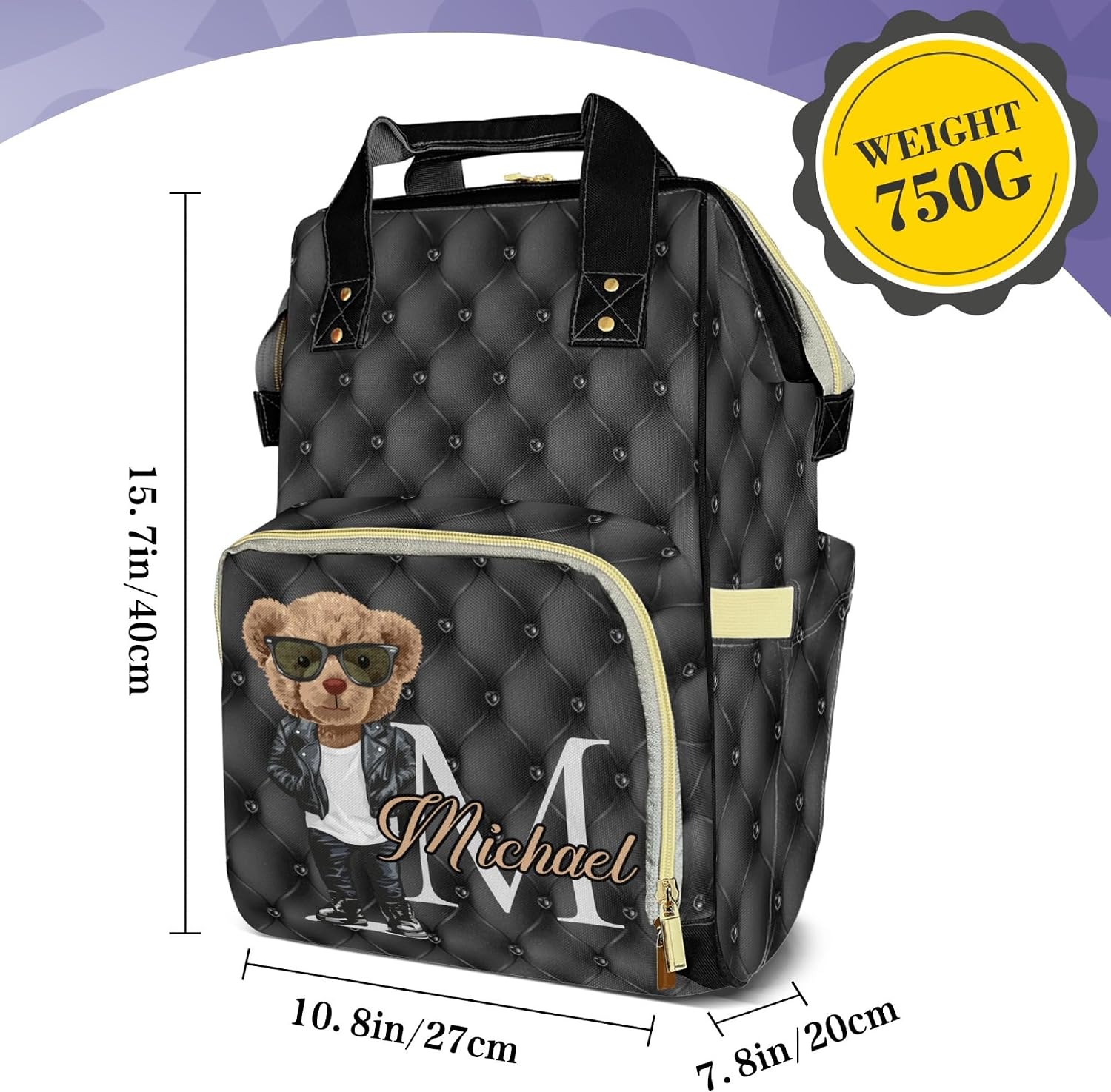 Custom Diaper Bag Backpack for Mommy - Personalized Bear Nursing Bag with Name Insulated Pockets and Travel Bag for Boys Girls