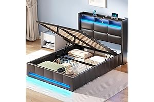 Twin Bed Frame with Storage, Rolanstar Lighting Upholstered Headboard Bed Frame